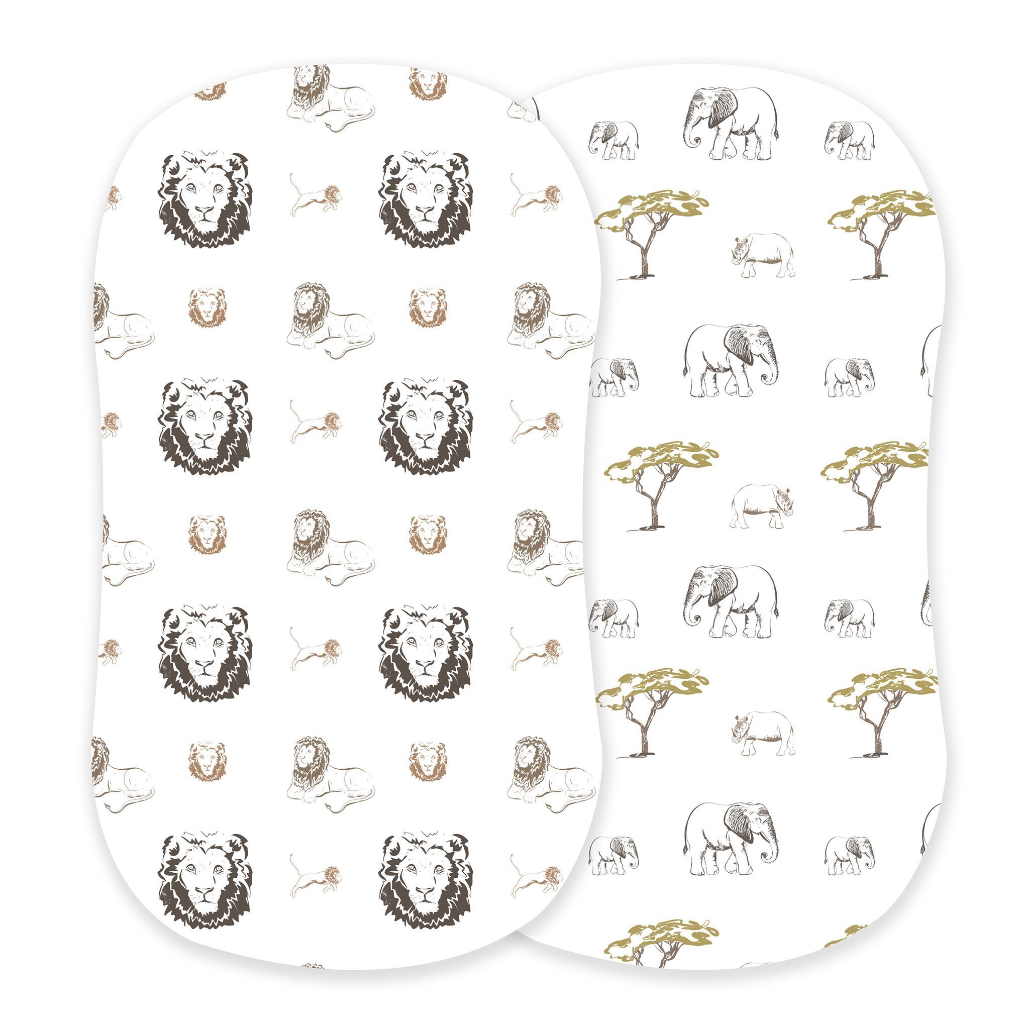 Hear Me Roar Bamboo Changing Pad featuring playful lion, rhino, and elephant designs, made from soft and breathable bamboo muslin.