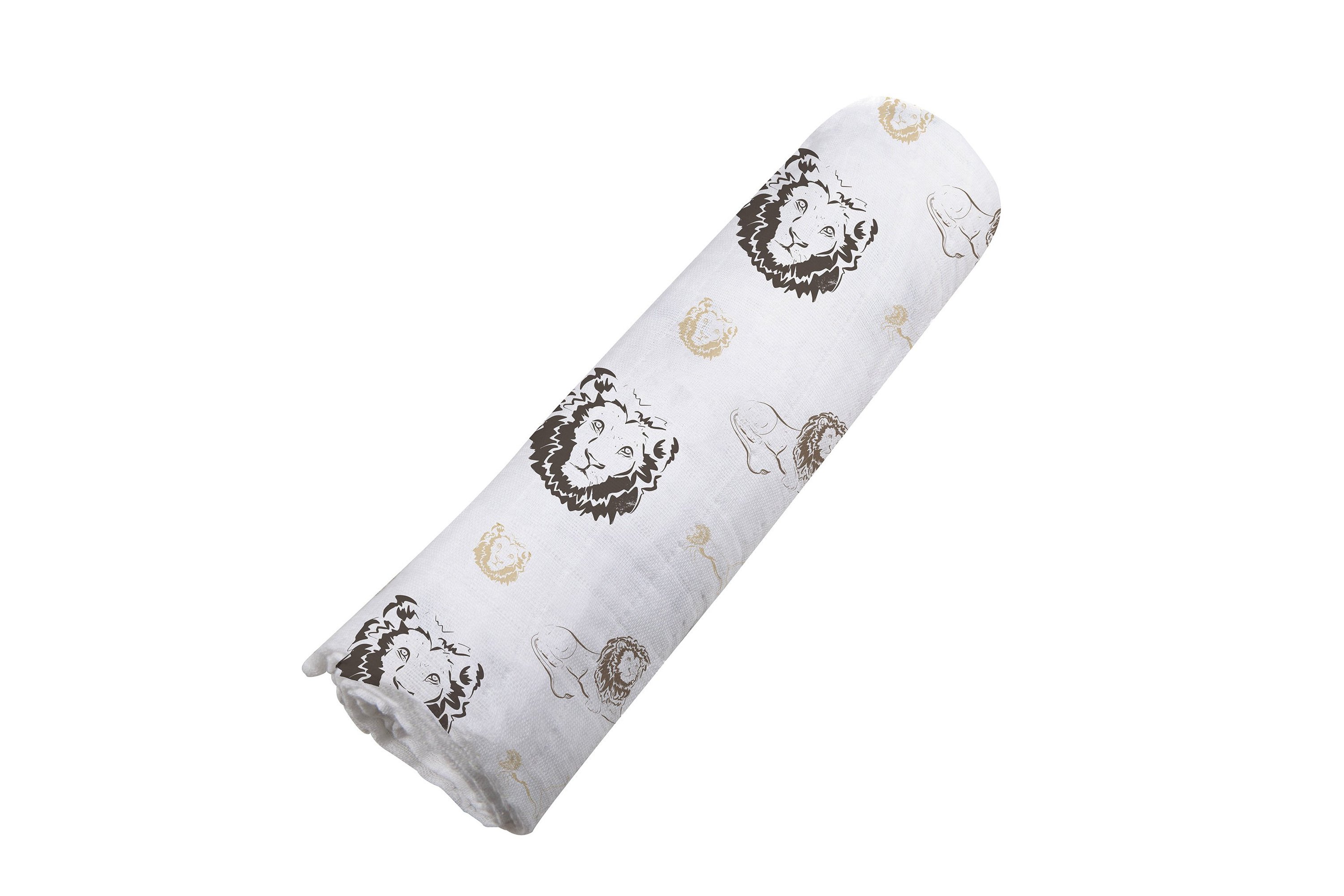 Hear Me Roar Lion Swaddle made from soft bamboo muslin, featuring a playful lion design, perfect for swaddling and versatile use.