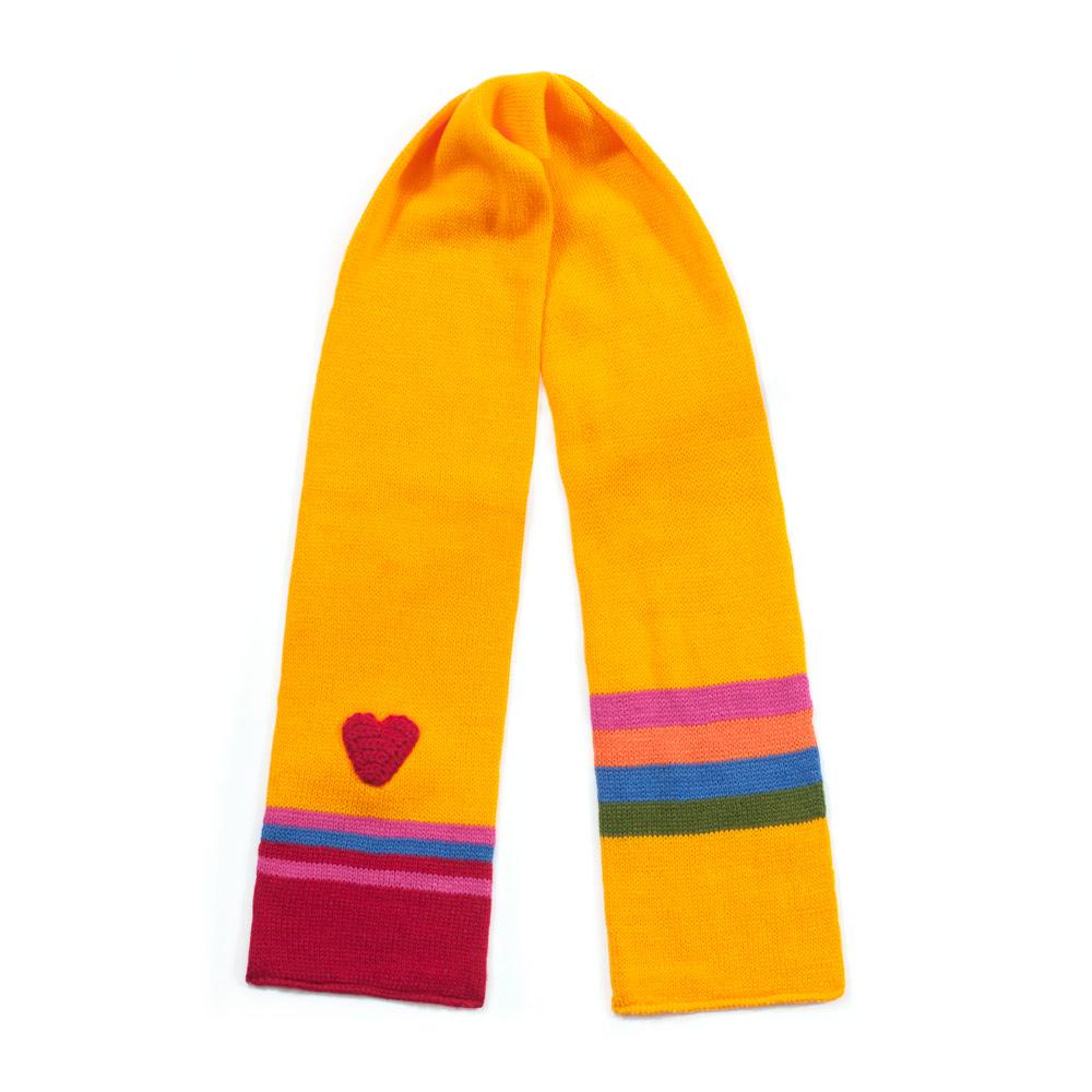A stylish handmade Hearts Scarf in lightweight acrylic knit, featuring a playful hearts design, perfect for winter wear.