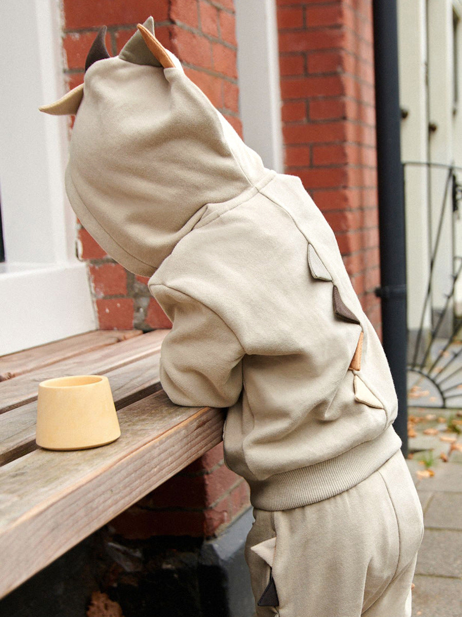 High Quality Long Sleeves Top for Boys featuring a playful dinosaur design in grey cotton, perfect for spring and autumn wear.