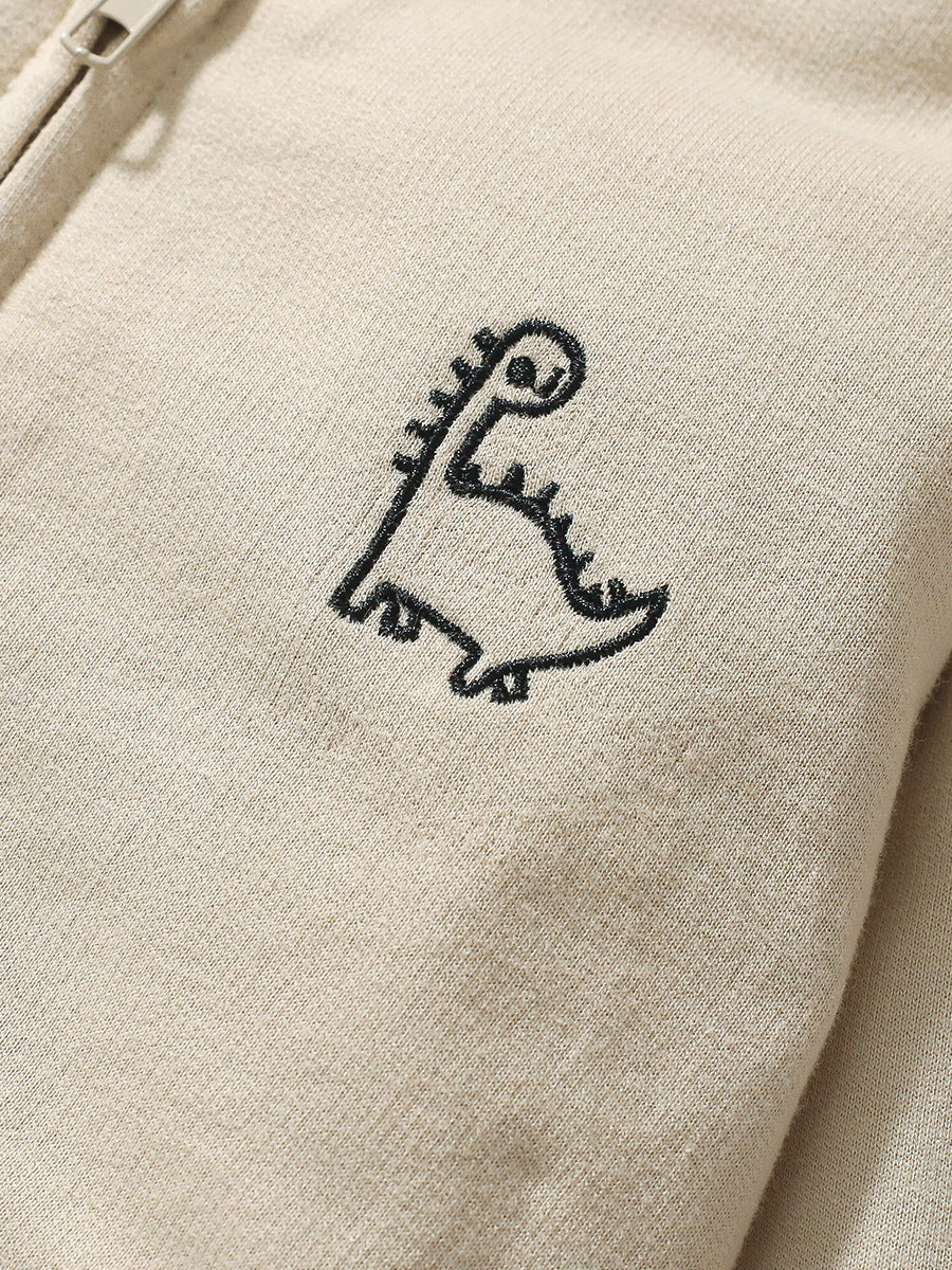 High Quality Long Sleeves Top for Boys featuring a playful dinosaur design in grey cotton, perfect for spring and autumn wear.