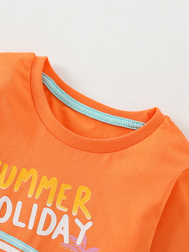 Infant Baby Boy Cartoon Pattern Crewneck Casual Shirt in light blue with playful cartoon designs, perfect for everyday wear.