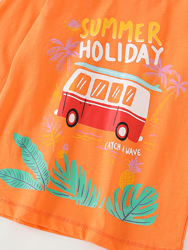 Infant Baby Boy Cartoon Pattern Crewneck Casual Shirt in light blue with playful cartoon designs, perfect for everyday wear.