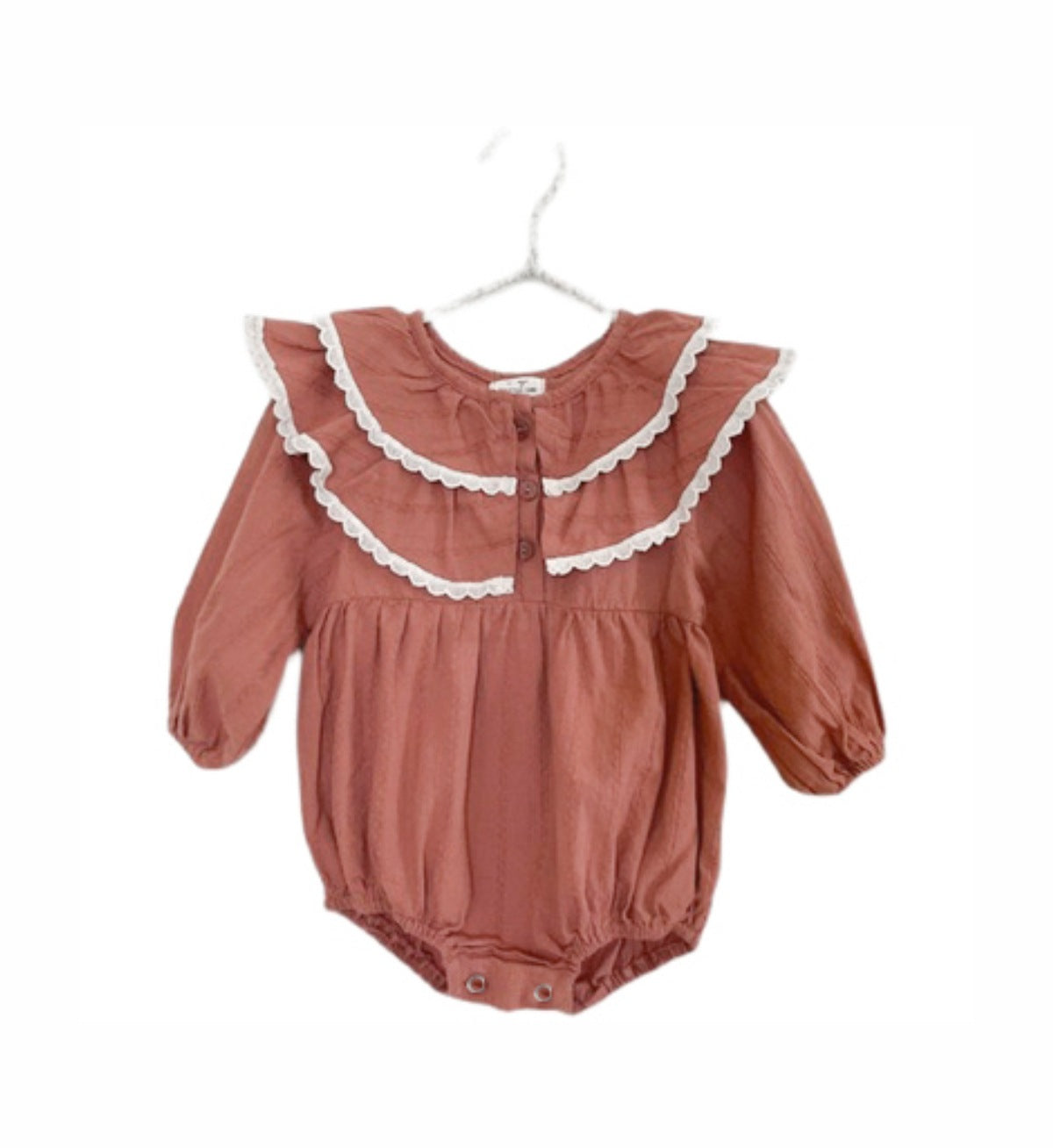 Infant Baby Girl Double Layer Laces Lapel Dress&Onesie in pink with lace detailing, perfect for spring and autumn wear.