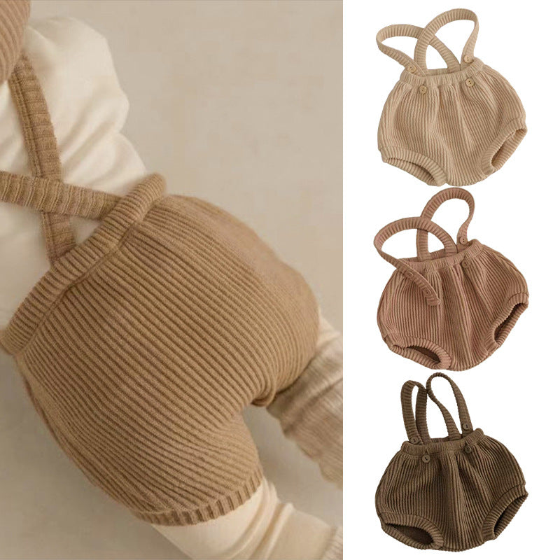 Infant Baby Kids Simple Strap Outfit in Pink, Apricot, and Coffee colors, designed for boys and girls aged 2-3 years, made from soft polyester.