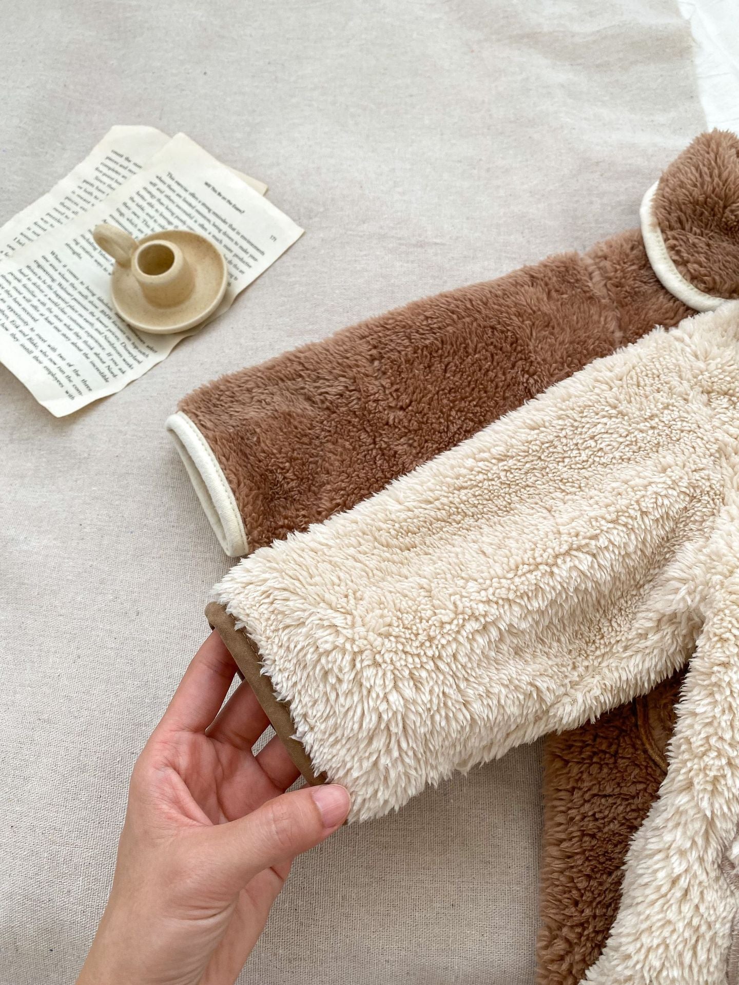 Infant Baby Lovely Little Bear Warmful Pajamas Romper in apricot color, featuring a cute cartoon bear pattern, perfect for winter wear.