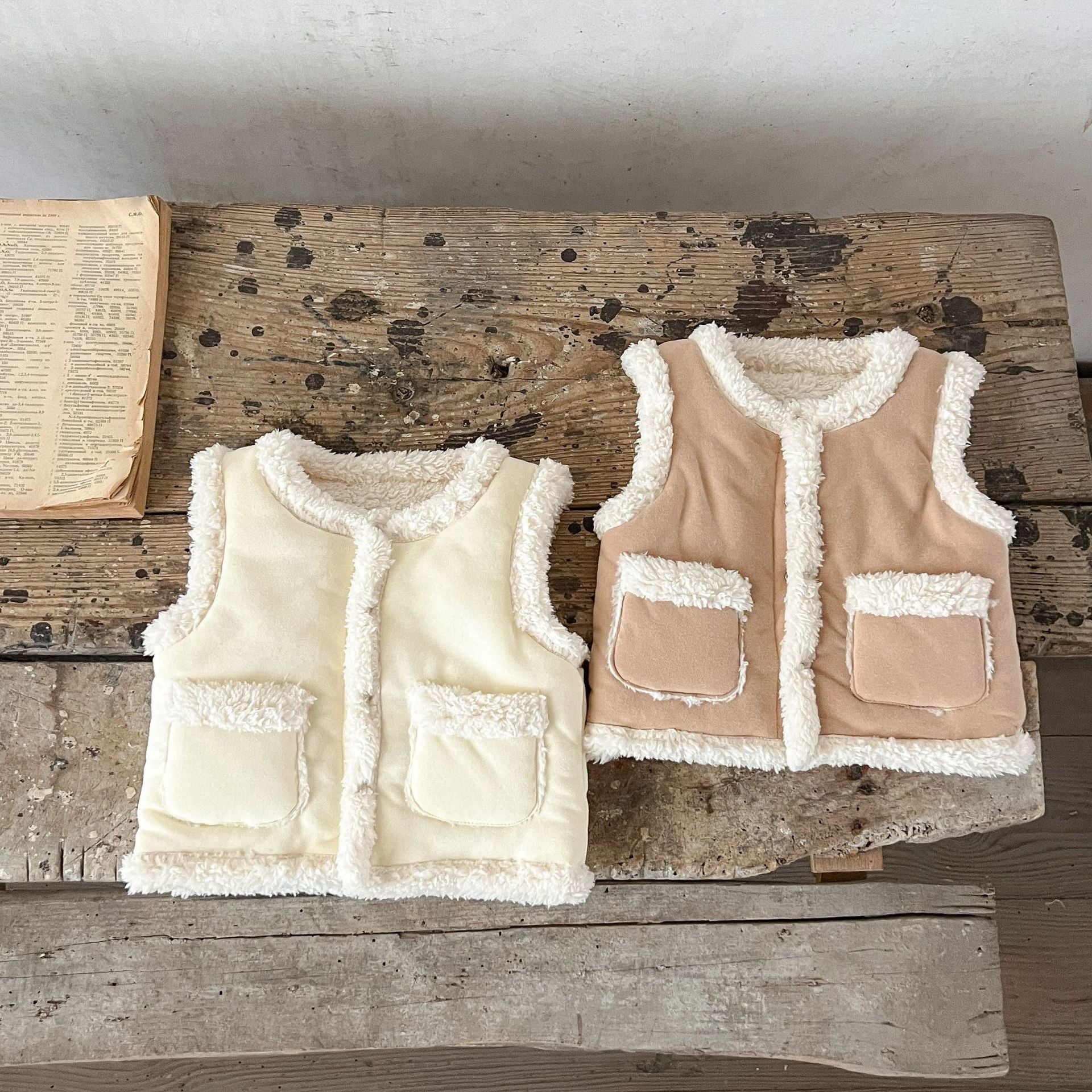 Infant Baby Two Kinds Thickened Knit Cardigan in khaki and beige colors, made of soft cotton, suitable for baby girls.