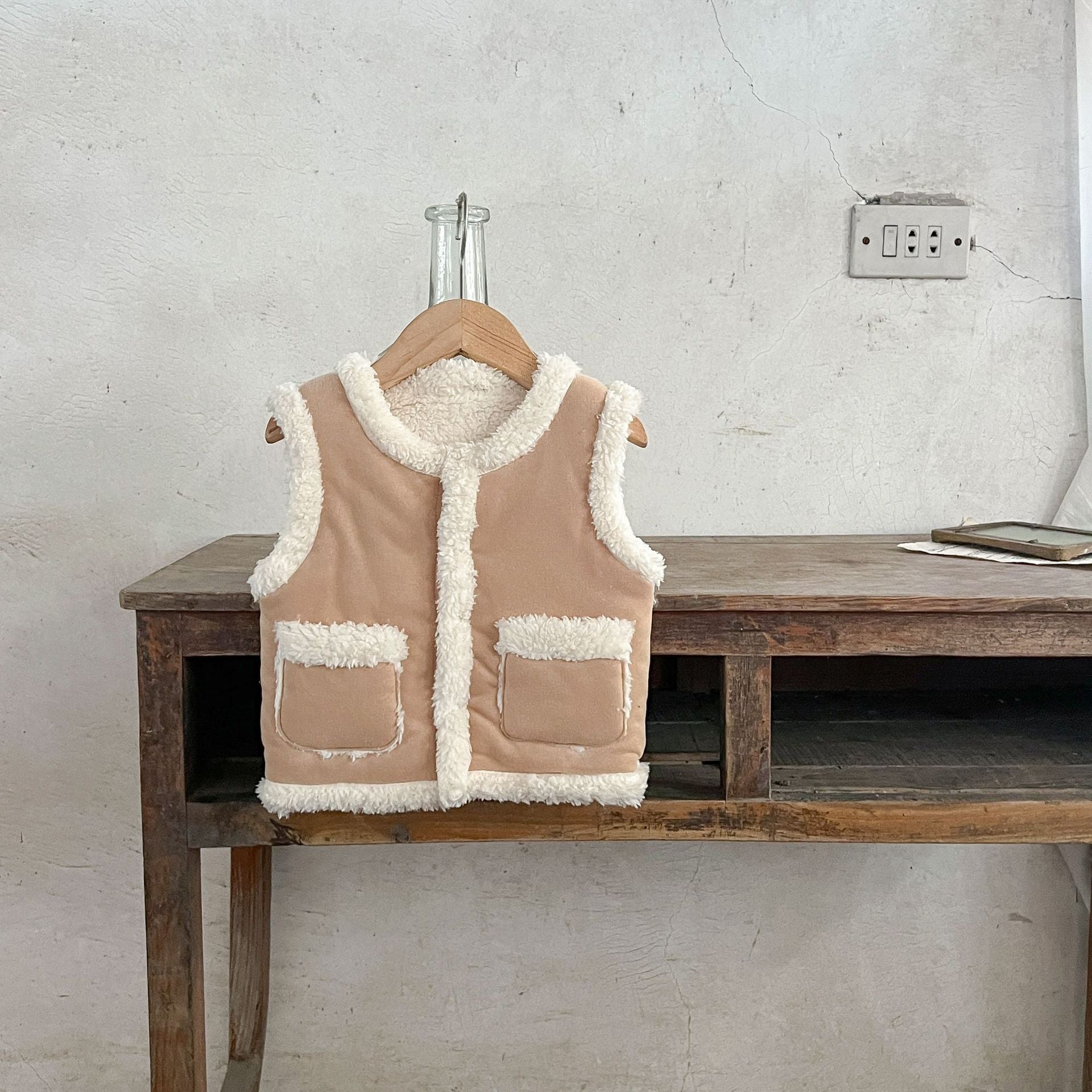 Infant Baby Two Kinds Thickened Knit Cardigan in khaki and beige colors, made of soft cotton, suitable for baby girls.