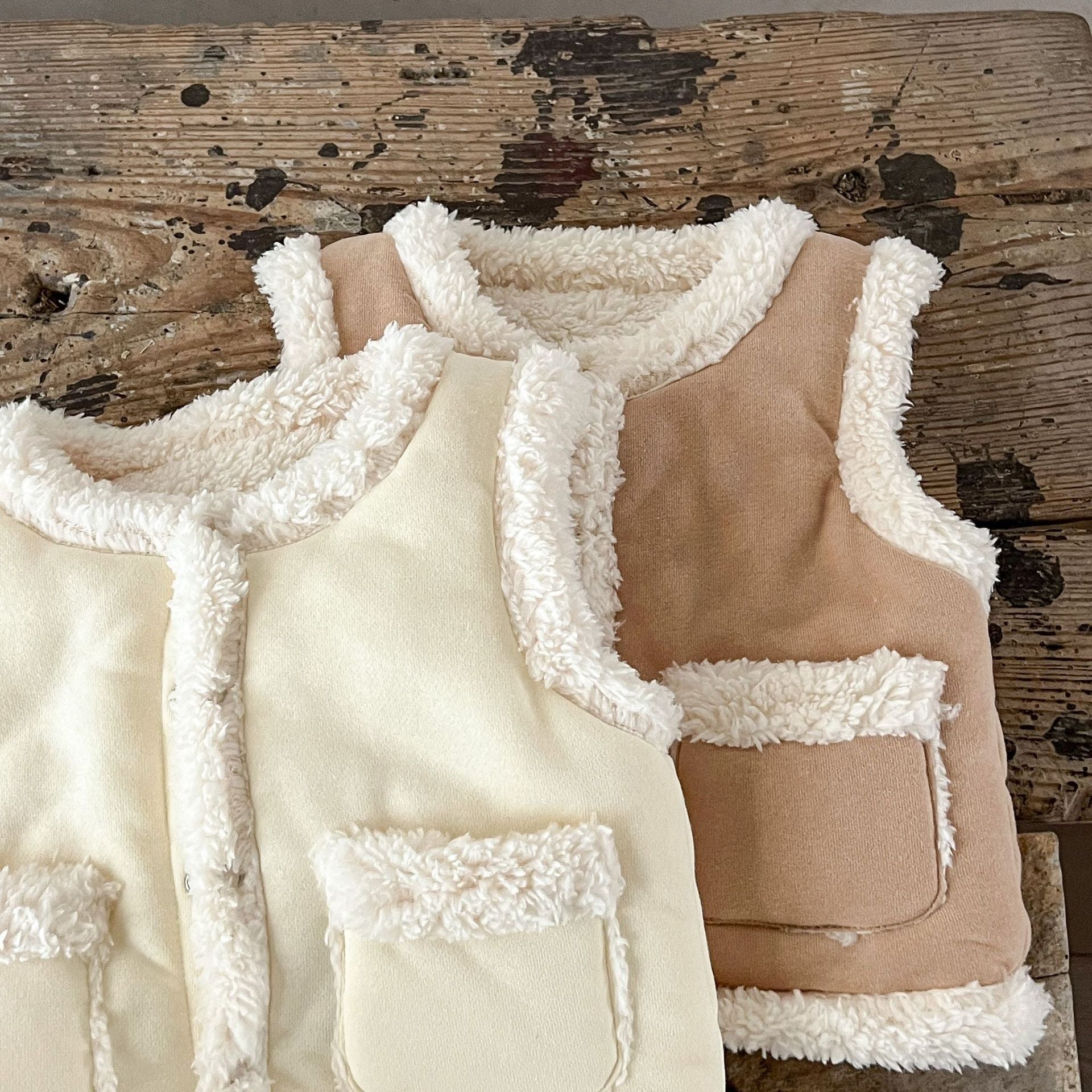 Infant Baby Two Kinds Thickened Knit Cardigan in khaki and beige colors, made of soft cotton, suitable for baby girls.