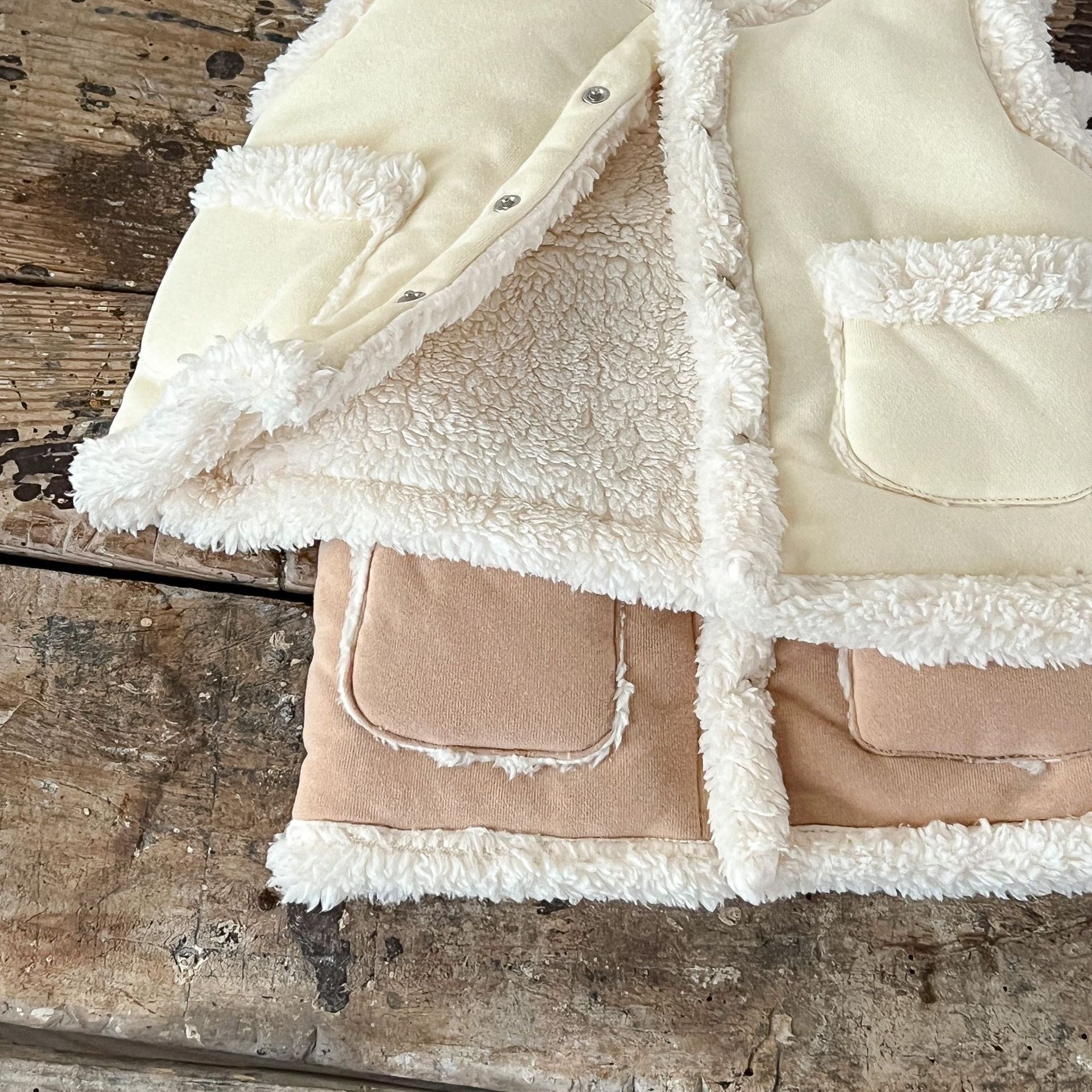 Infant Baby Two Kinds Thickened Knit Cardigan in khaki and beige colors, made of soft cotton, suitable for baby girls.