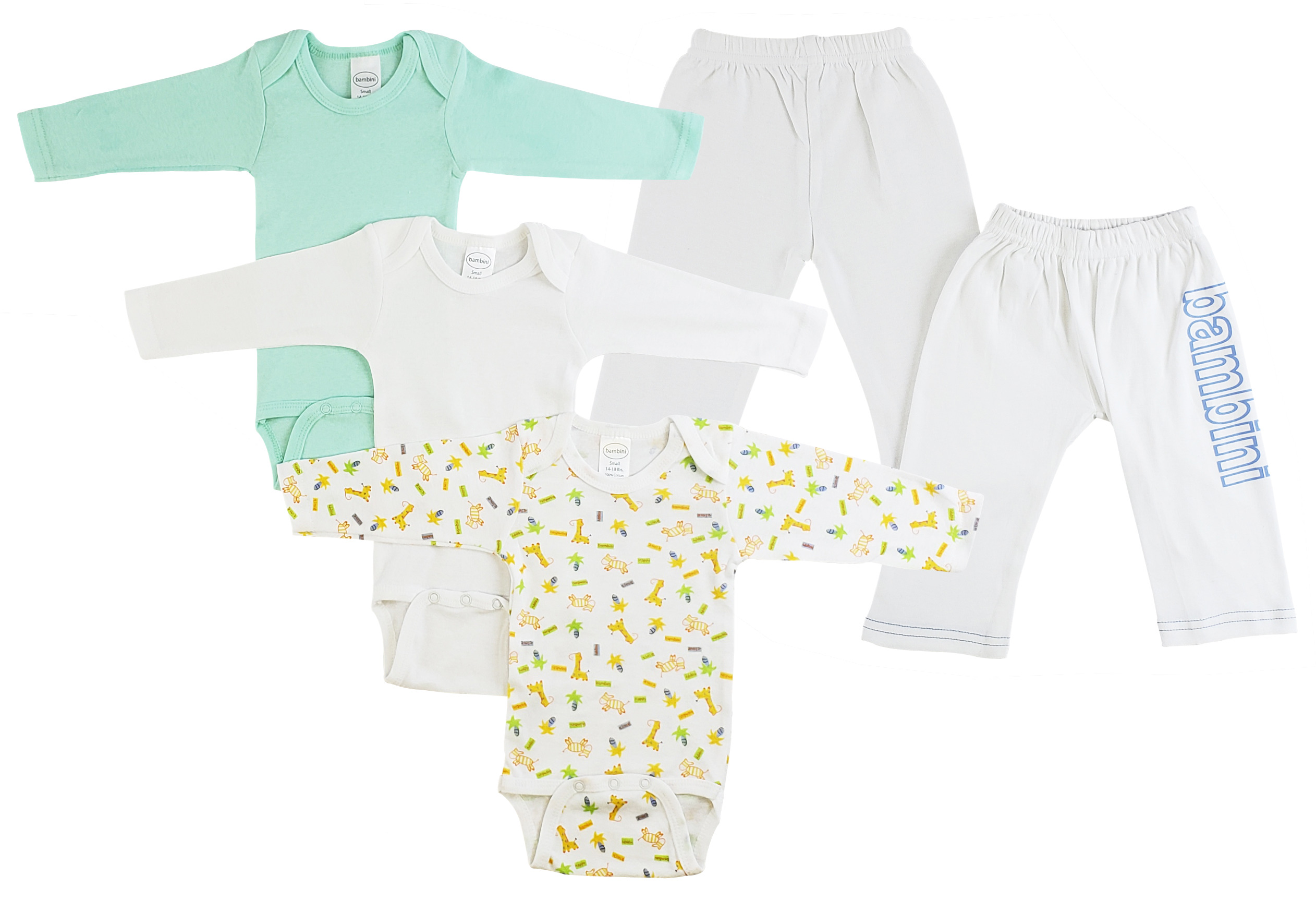 Infant boys long sleeve onezies and track sweatpants in various prints, showcasing soft cotton fabric and comfortable design.