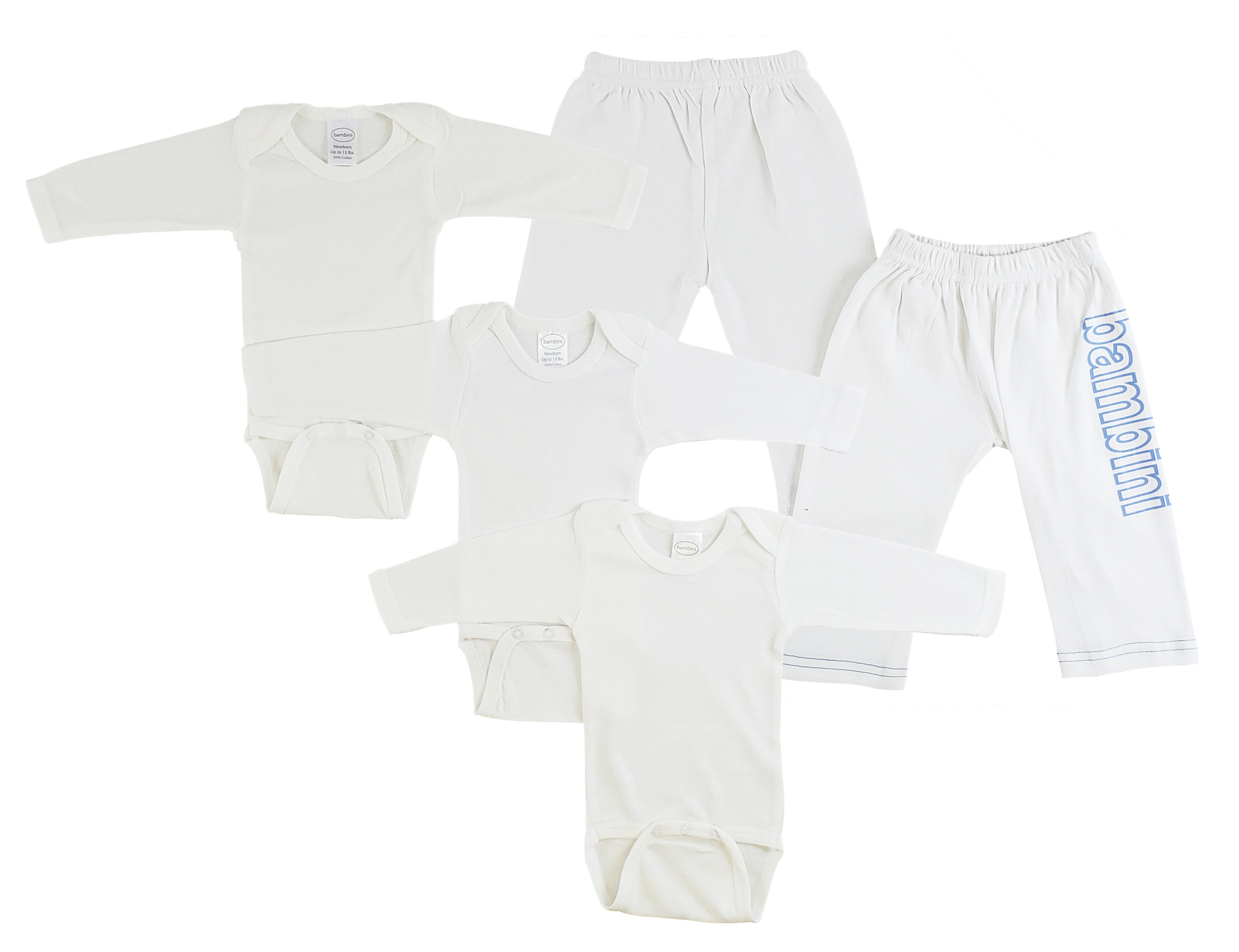 Infant long sleeve onezies and track sweatpants set in soft cotton, showcasing expandable neckline and snap closure for easy dressing.