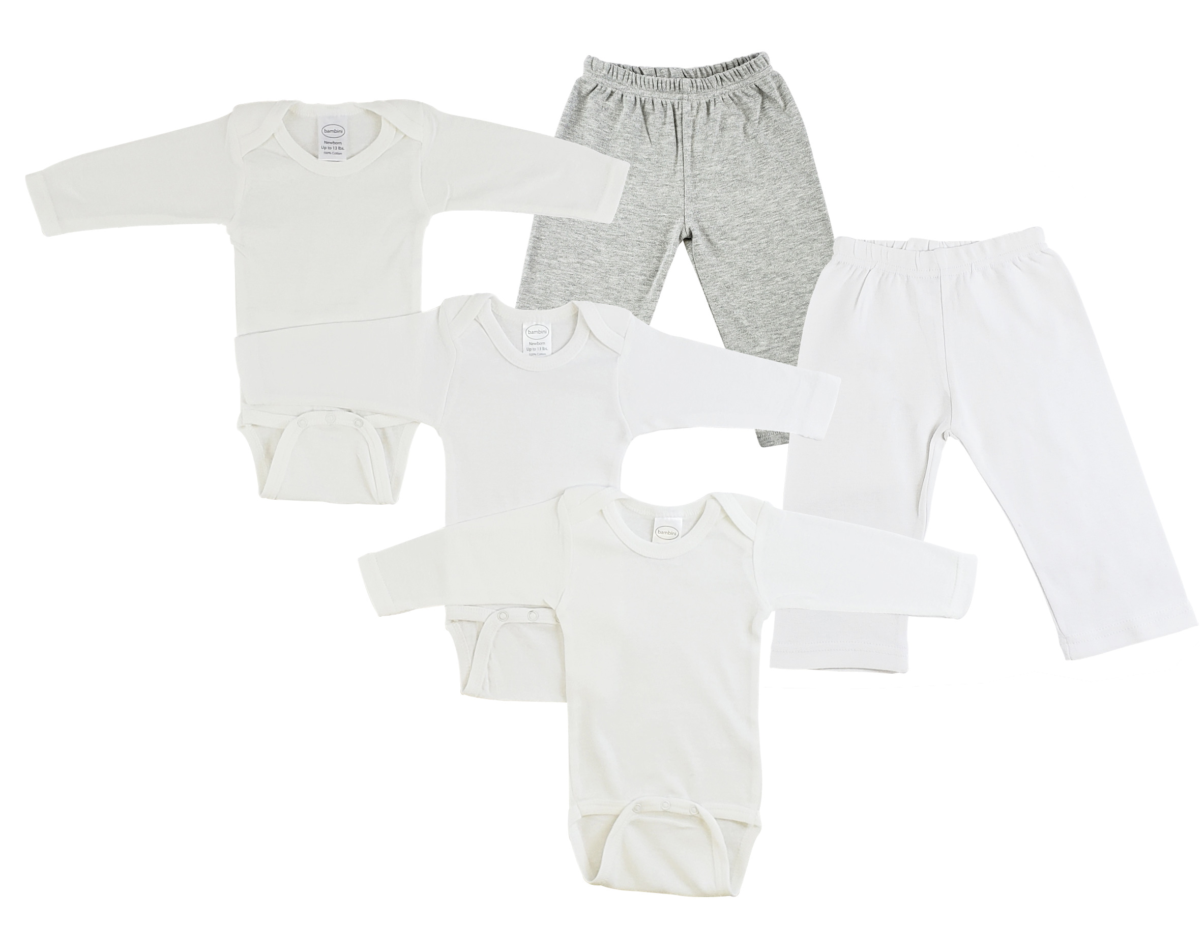 Infant long sleeve onezies and track sweatpants in soft cotton, featuring expandable neckline and snap closure for easy dressing.