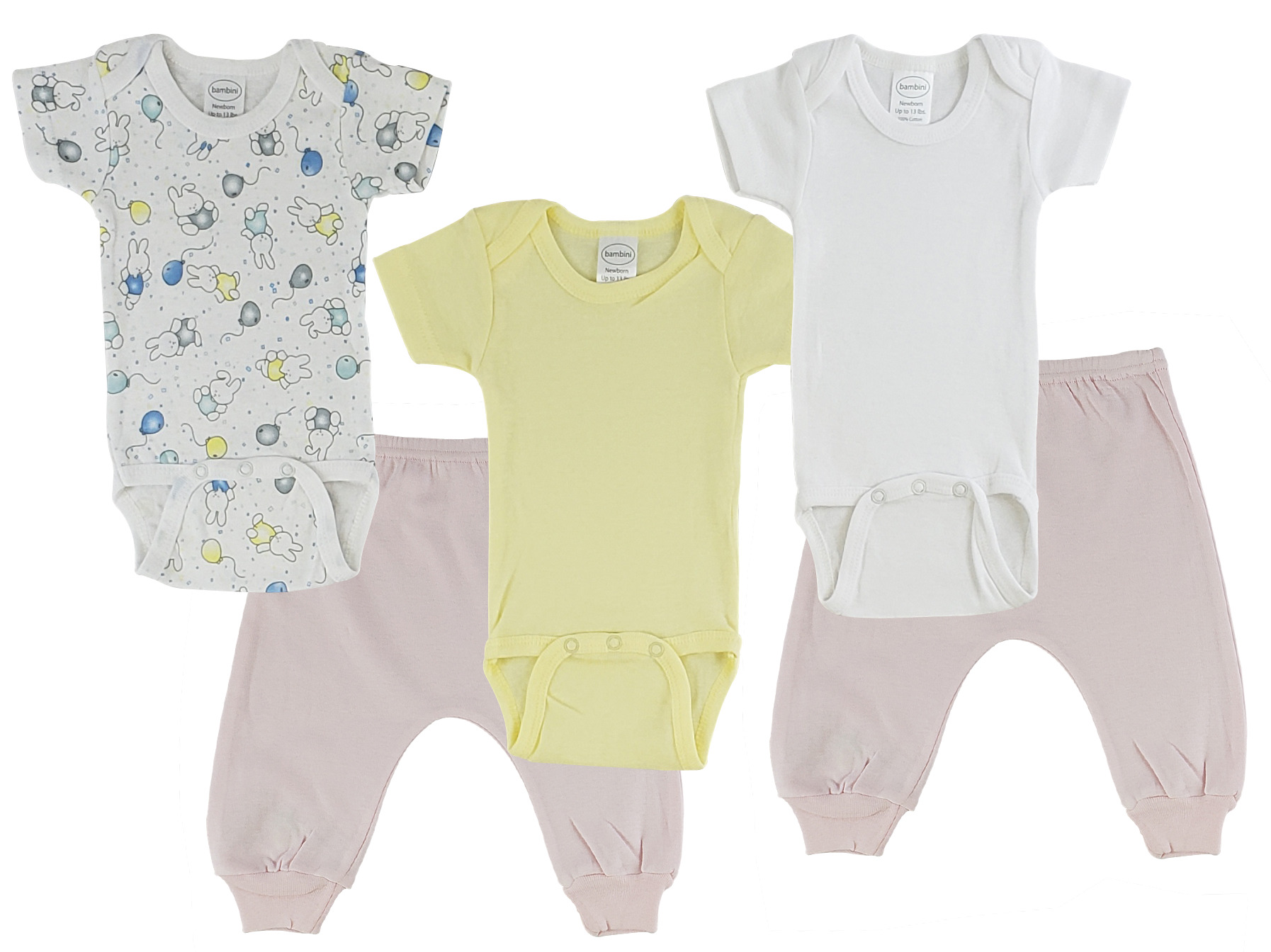 Infant Onezies and Joggers set in soft cotton, featuring short sleeve onezies and pink jogger pants, perfect for babies.
