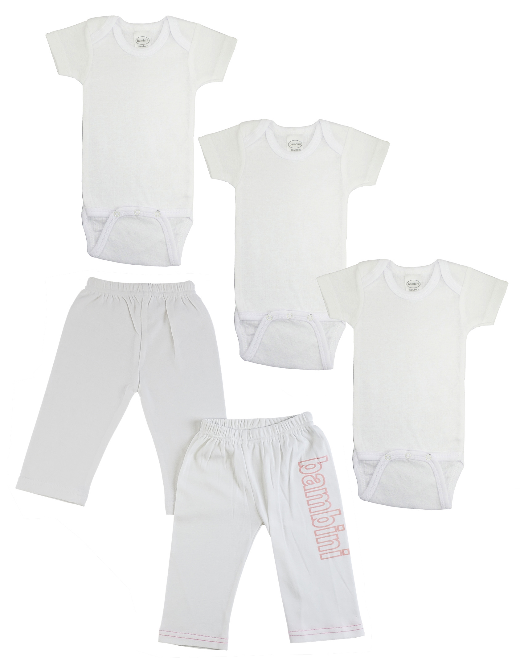 Infant Onezies and Track Sweatpants set in white, made from 100% cotton, featuring expandable neckline and ribbed leg openings for comfort.