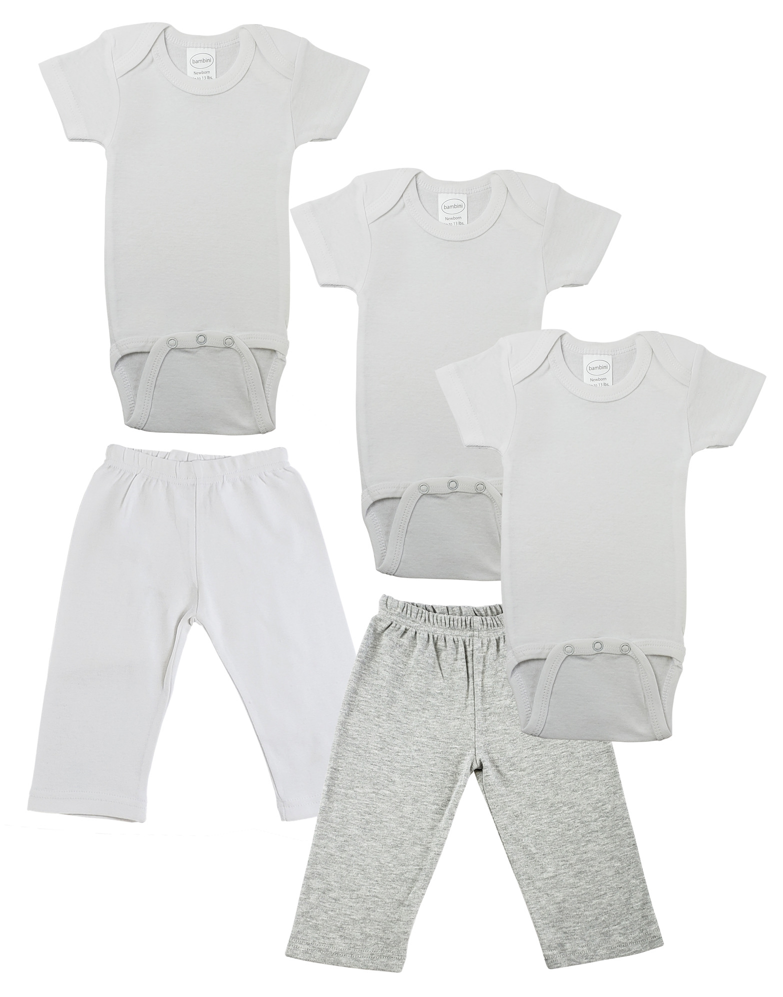 Infant Onezies and Track Sweatpants set in white and grey, showcasing soft cotton fabric and practical design features for comfort.