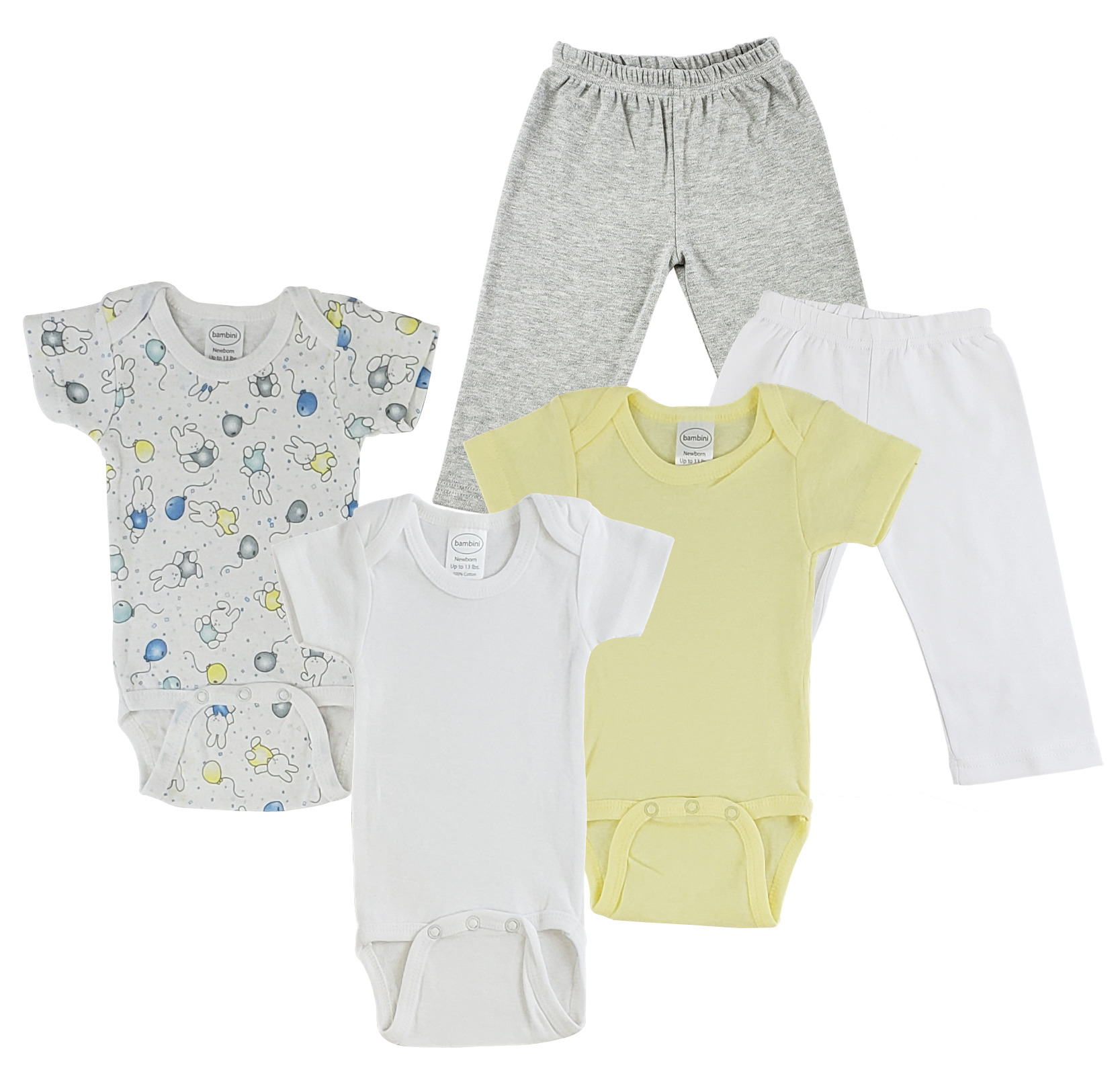 Infant onezies and track sweatpants set in white and heather grey, showcasing soft cotton fabric and convenient design features.