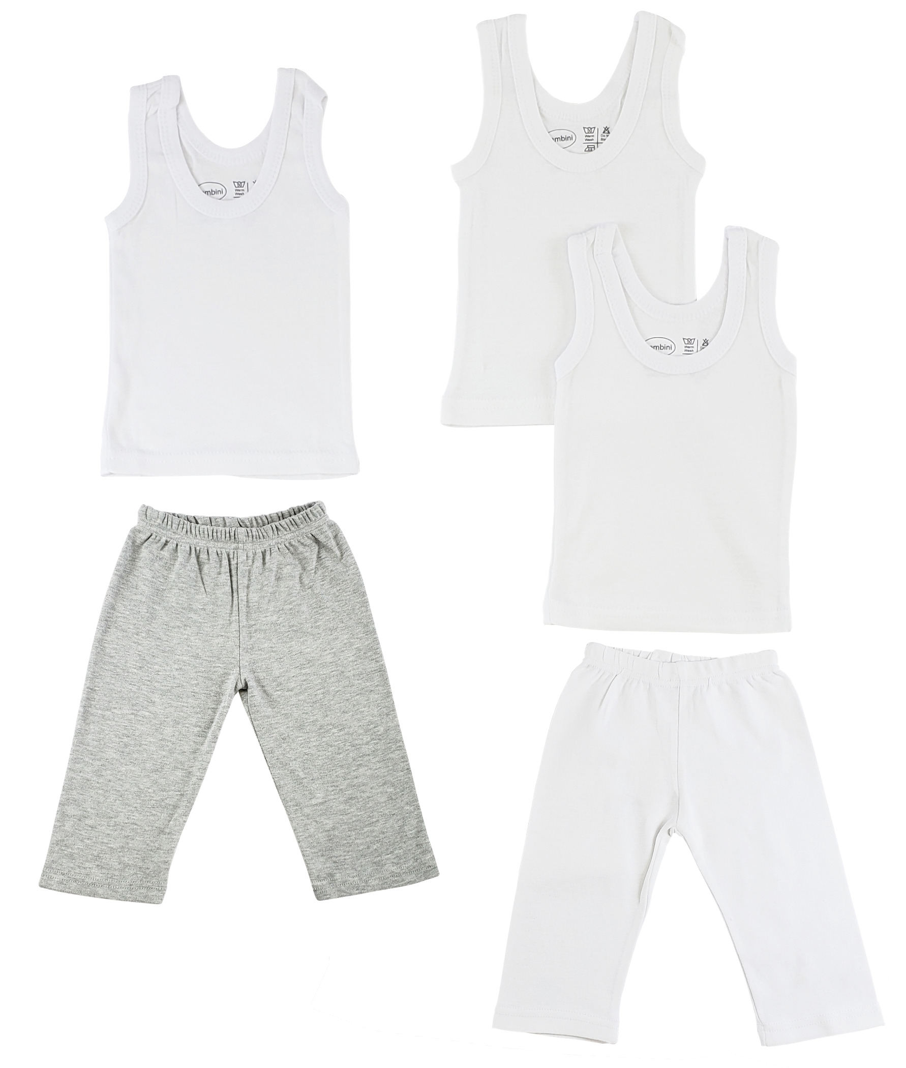 Infant tank tops and track sweatpants set in soft cotton, featuring a white tank top and Heather grey sweatpants, perfect for babies.