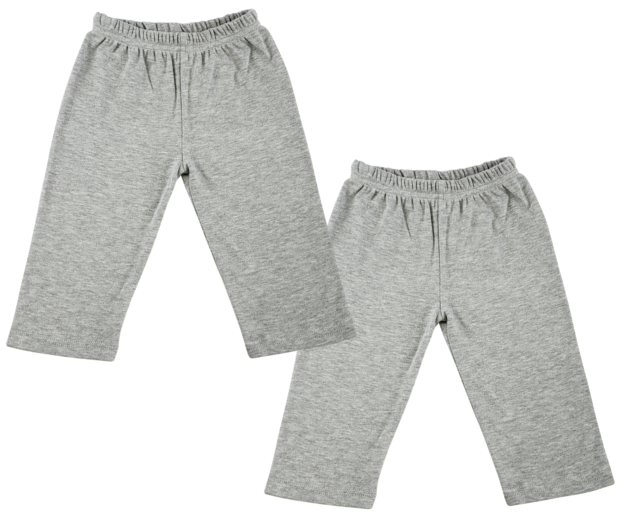 Two pairs of infant track sweatpants in grey, made from 100% cotton, suitable for newborns to large sizes.