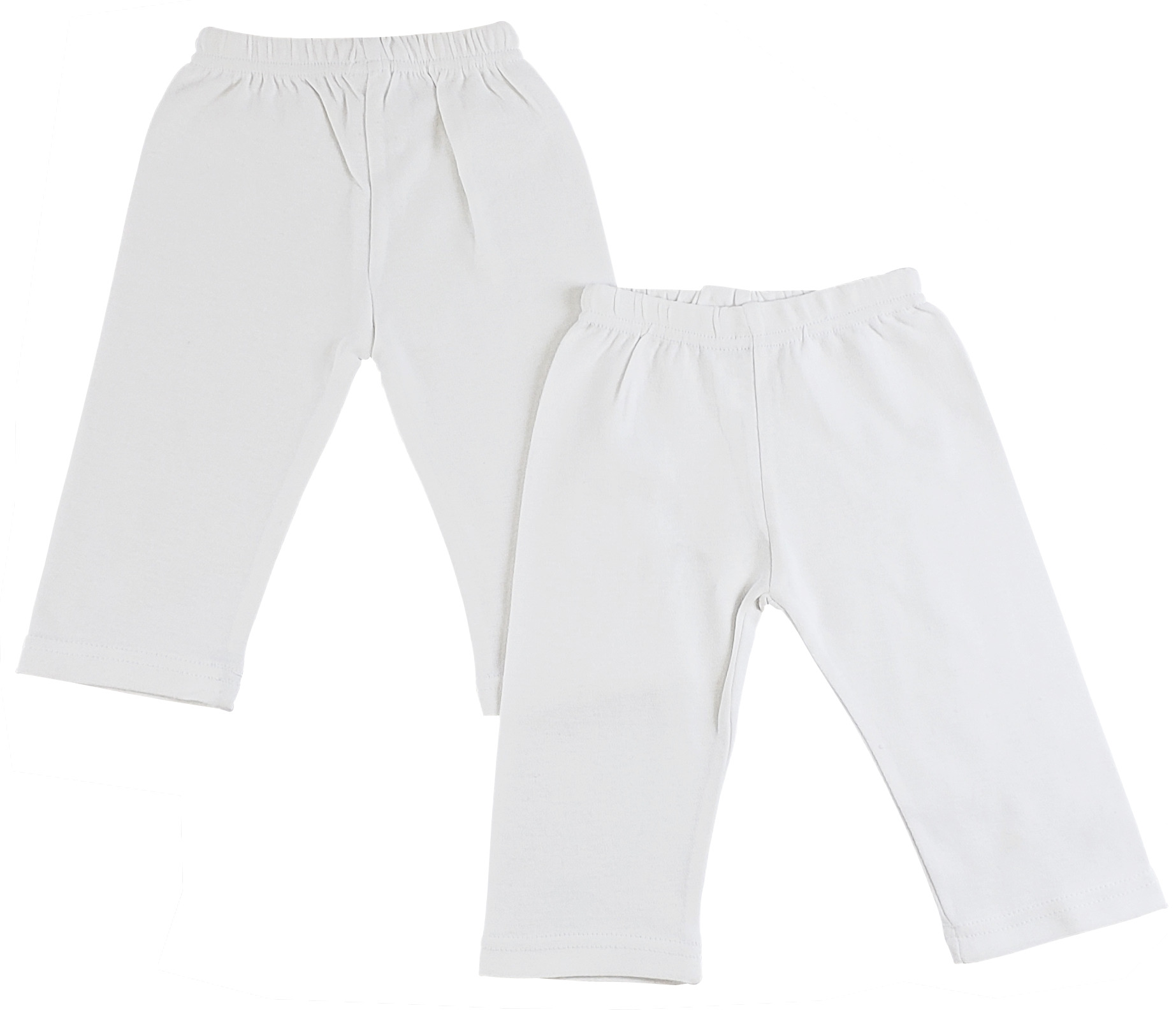 Two pairs of infant track sweatpants in white, made from 100% cotton, showcasing a soft and comfortable design for active infants.