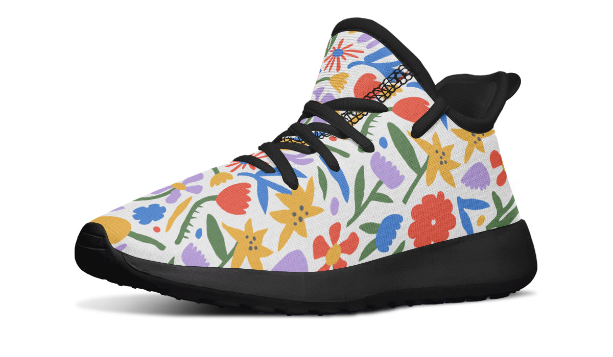Colorful kids sneakers featuring an abstract flower design, lightweight mesh, and a comfortable fit.