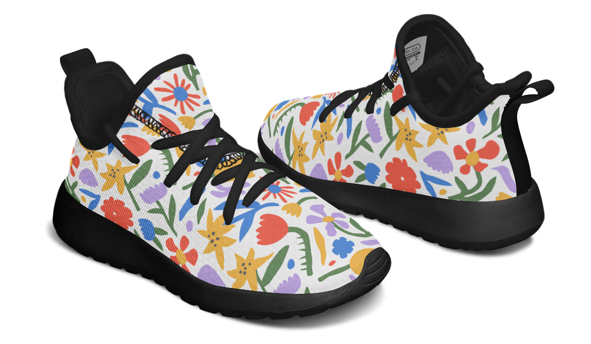 Colorful kids sneakers featuring an abstract flower design, lightweight mesh, and a comfortable fit.