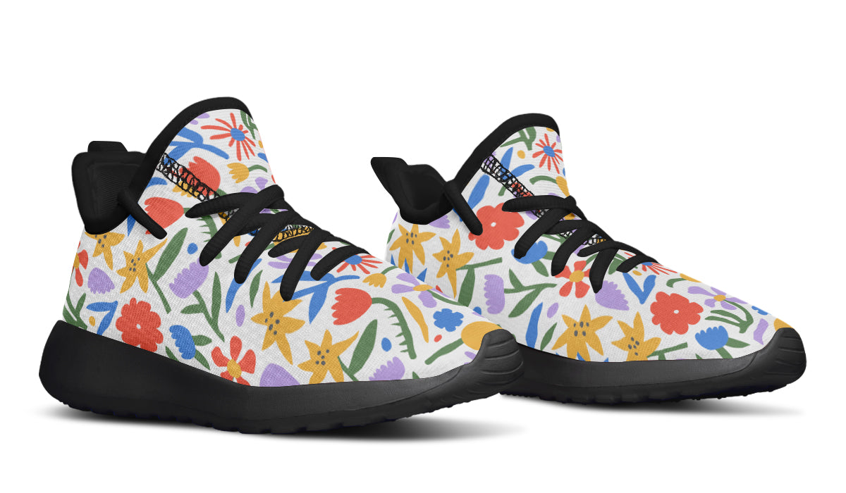 Colorful kids sneakers featuring an abstract flower design, lightweight mesh, and a comfortable fit.
