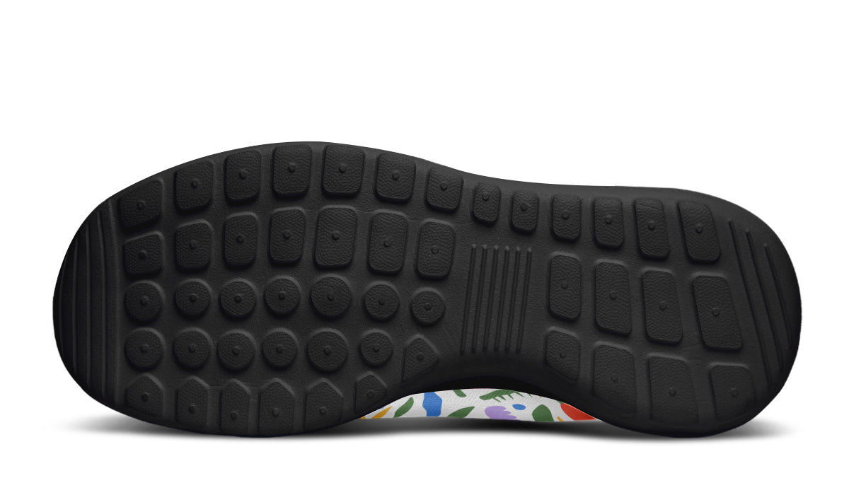 Colorful kids sneakers featuring an abstract flower design, lightweight mesh, and a comfortable fit.