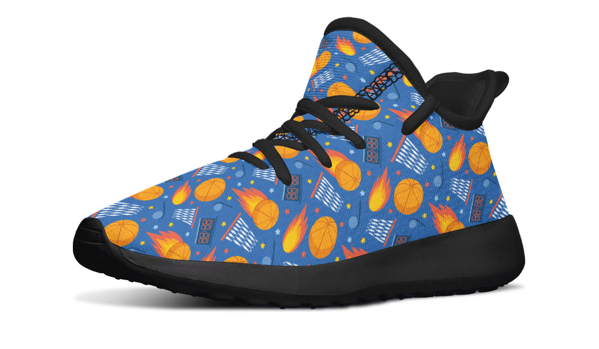 Colorful kids basketball sneakers with breathable mesh and removable insoles, designed for comfort and style.