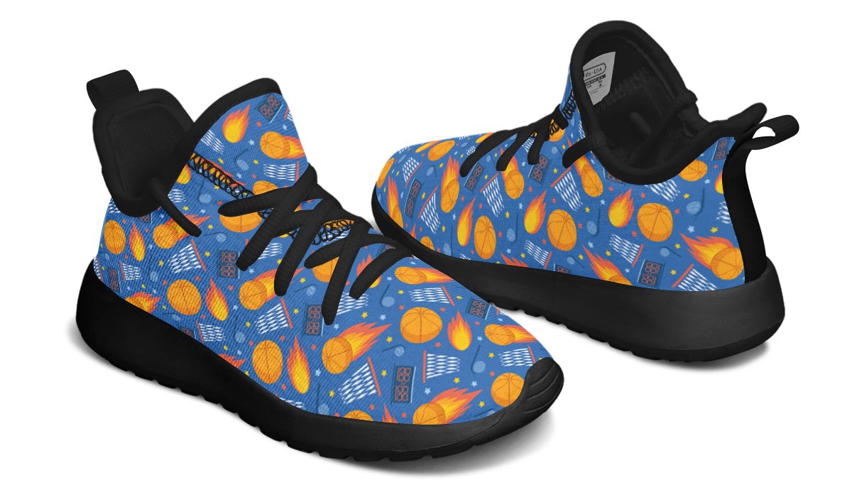 Colorful kids basketball sneakers with breathable mesh and removable insoles, designed for comfort and style.