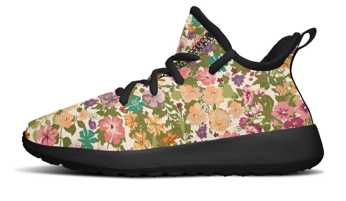 Colorful kids sneakers featuring a mixed flowers pattern, designed for comfort and style.