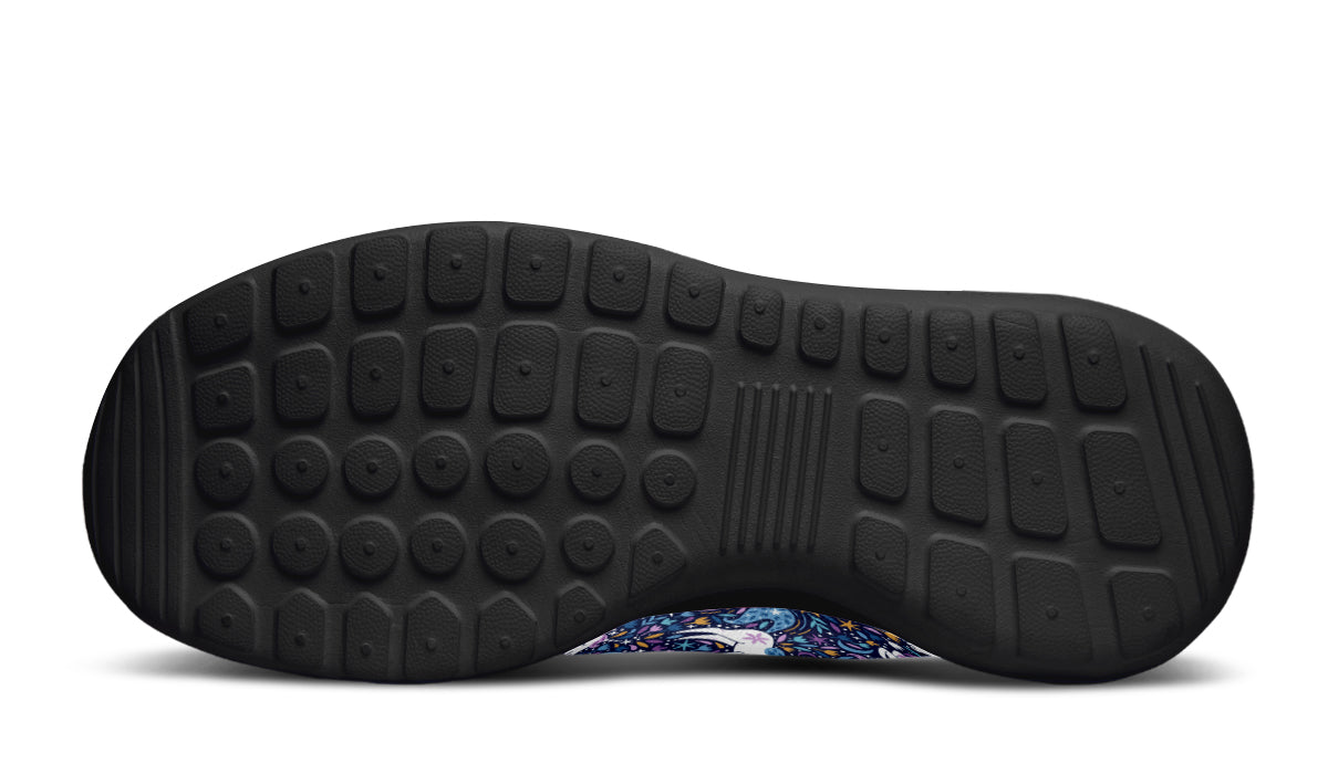 Colorful kids sneakers featuring unicorn designs, made from breathable mesh material.