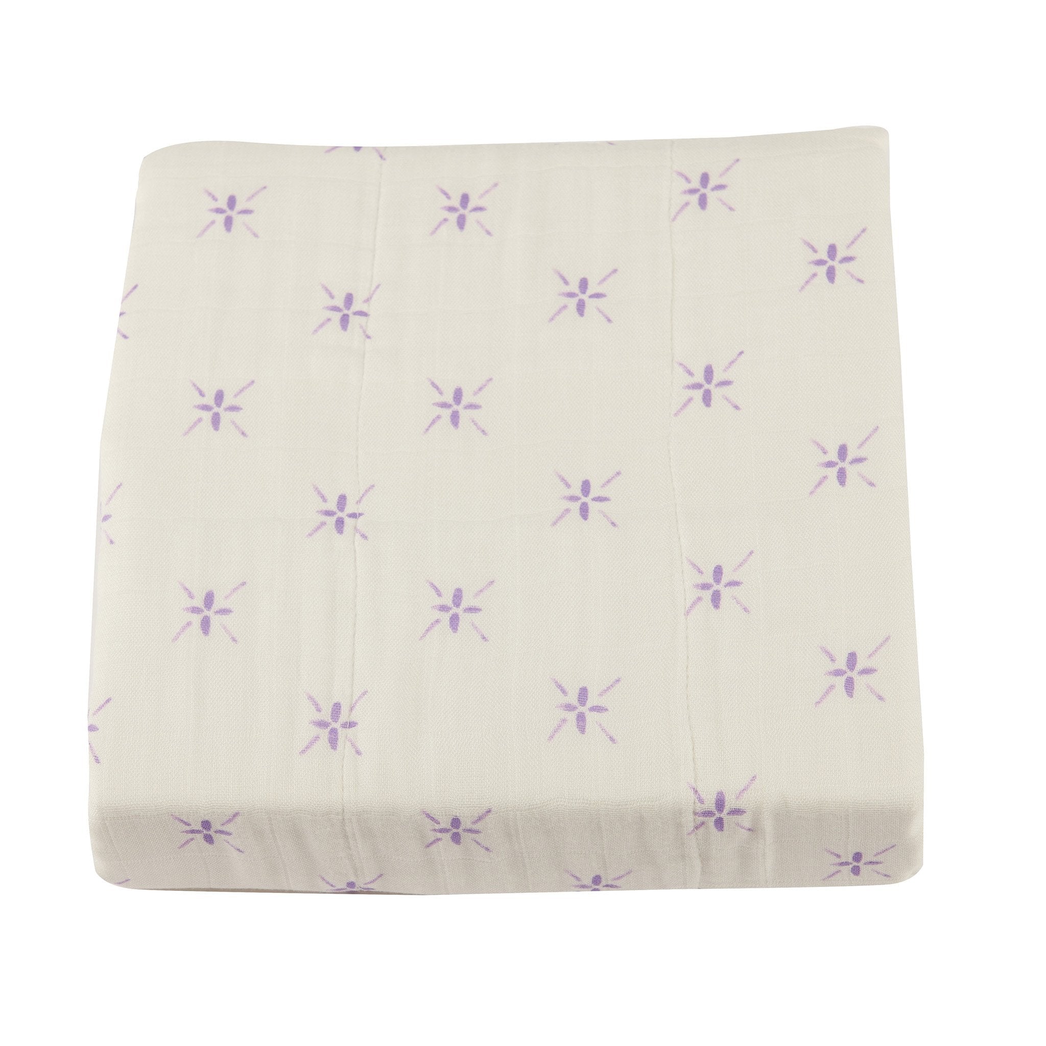 Lavender Flower and White Bamboo Muslin Newcastle Blanket, soft and cozy, perfect for babies and toddlers, featuring a stylish floral design.