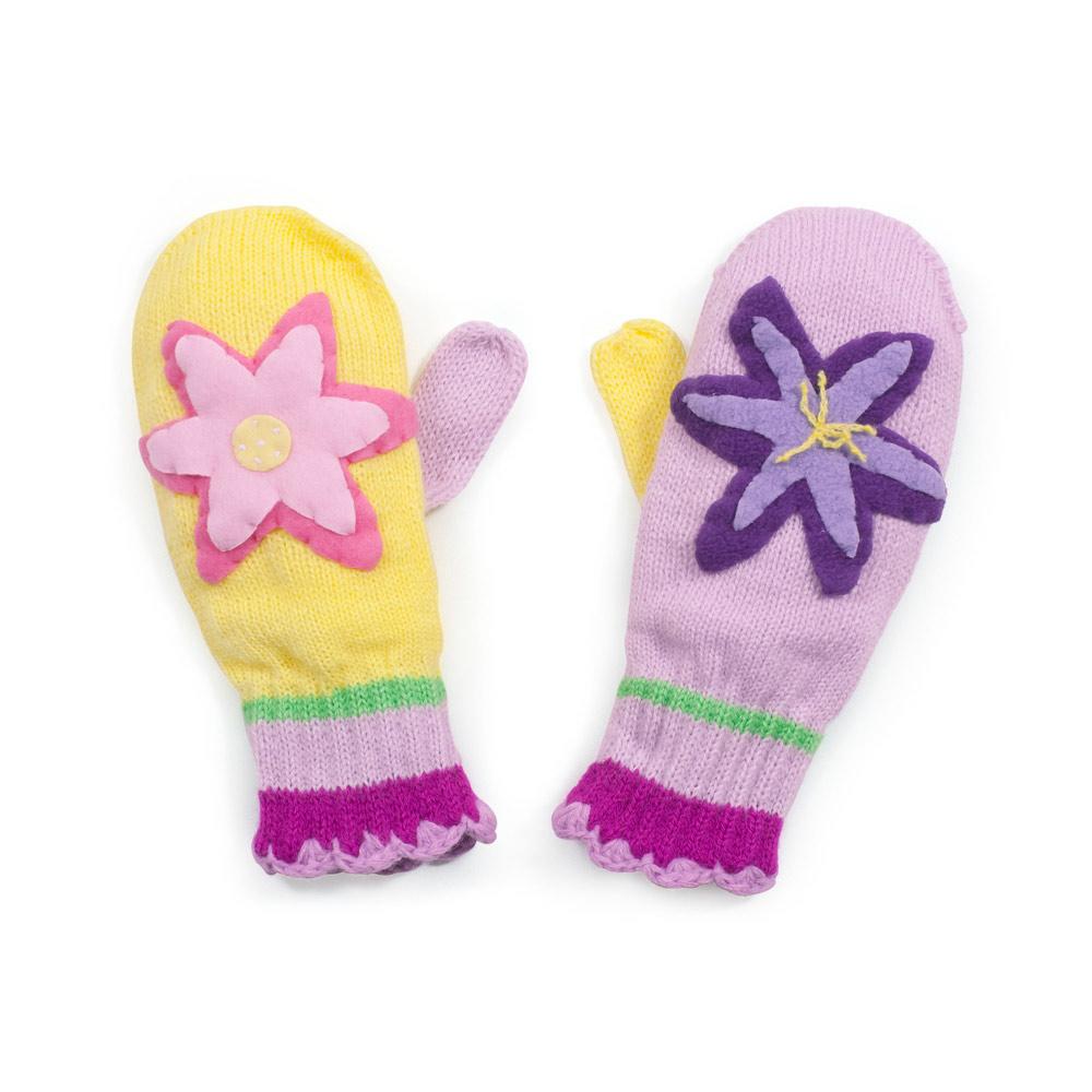 Kidorable Lotus Flower Mittens in vibrant colors, showcasing their handmade design and lightweight knit material.