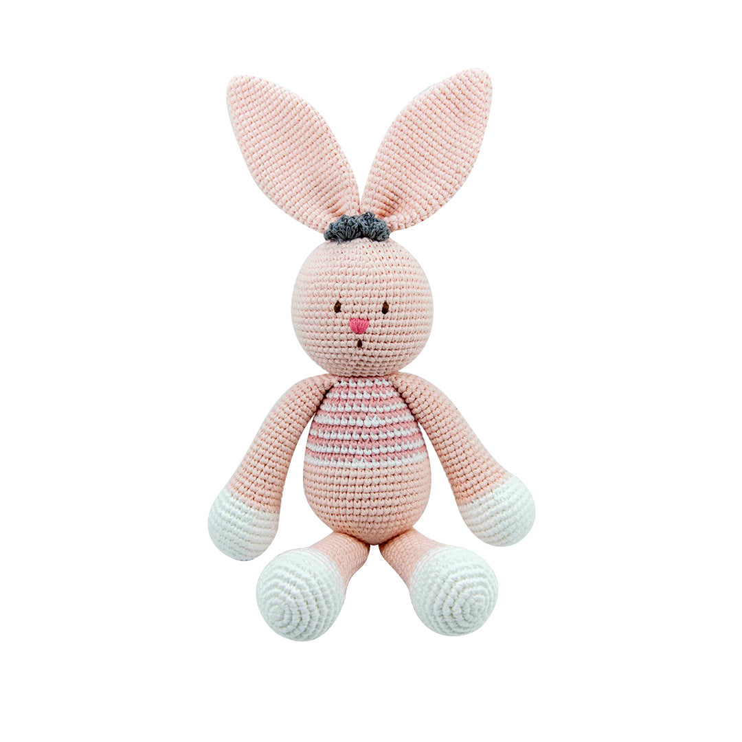 Medium Sitting Rabbit V1, a handmade crochet toy made from 100% cotton yarn, featuring a soft and cuddly design perfect for children.