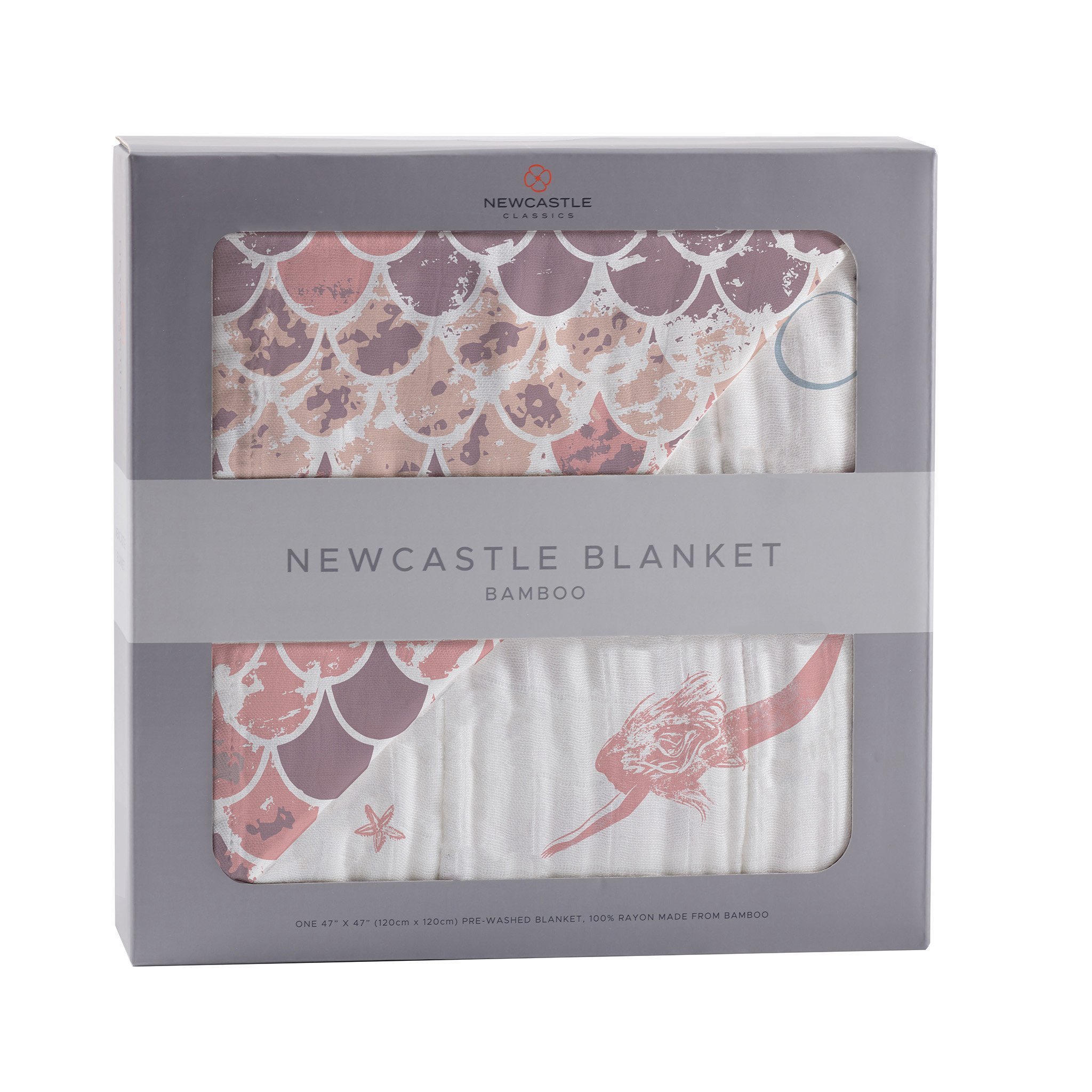 Mermaids and Scales Bamboo Muslin Newcastle Blanket, featuring a whimsical design, soft texture, and breathable fabric, perfect for kids.
