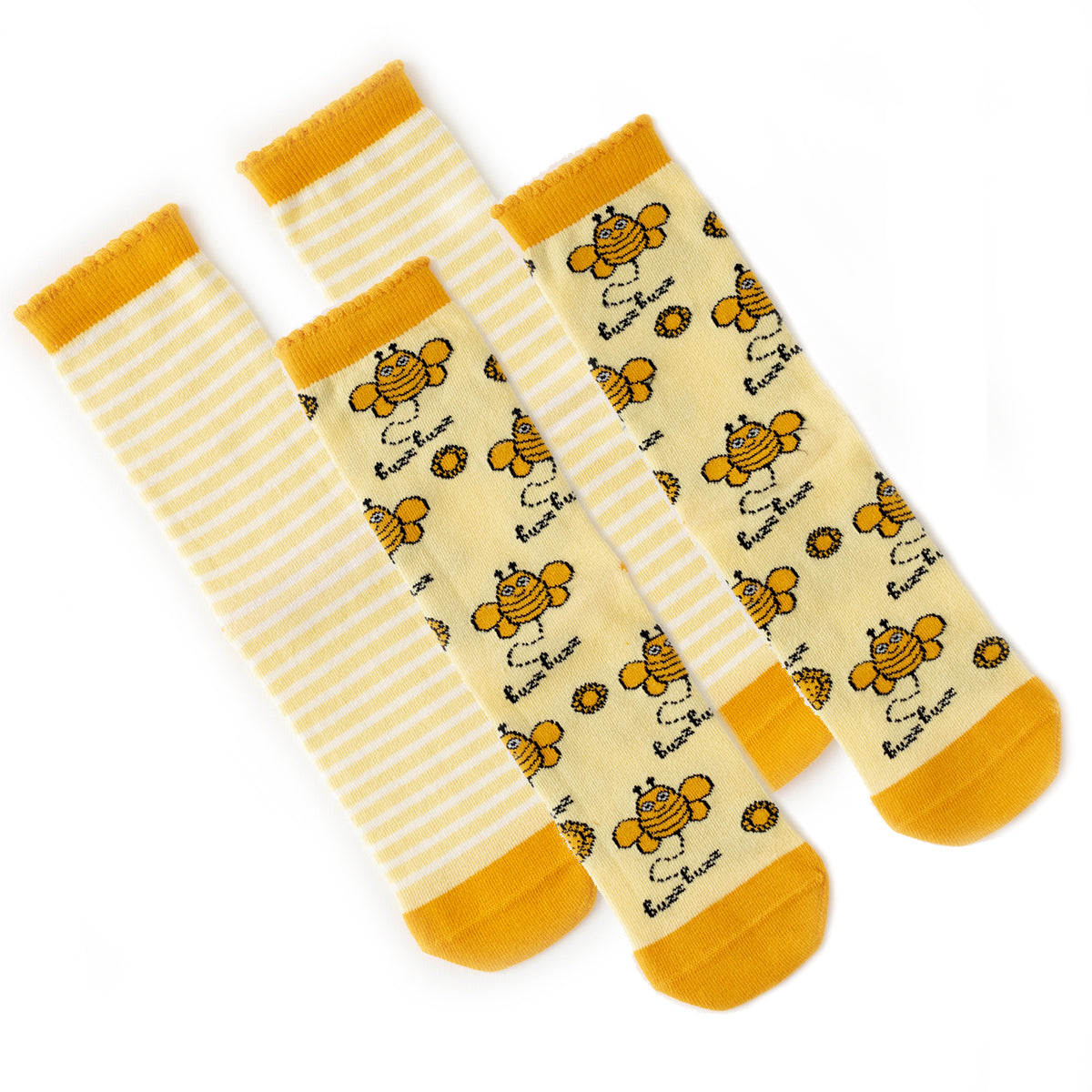 Milk&Moo Buzzy Bee und Chancin Socken für Mütter, 4 Paar in bunten Designs, rutschfest und aus natürlicher Baumwolle.