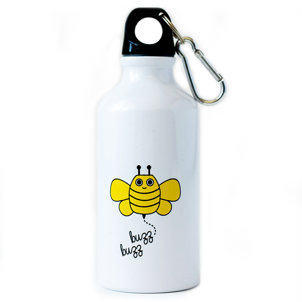 Milk&Moo Buzzy Bee Trinkflasche für Kinder, 400 ml, aus hochwertigem Aluminium mit kinderfreundlichem Design und Karabiner.