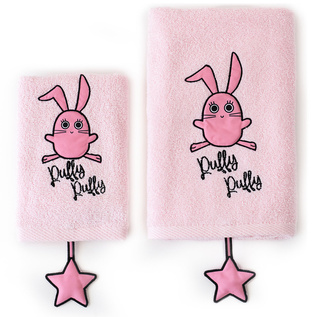 Milk&Moo Chancin Kinder Handtuch Set in leuchtendem Rosa mit niedlicher Chancin Rabbit Stickerei, ideal für Babys.