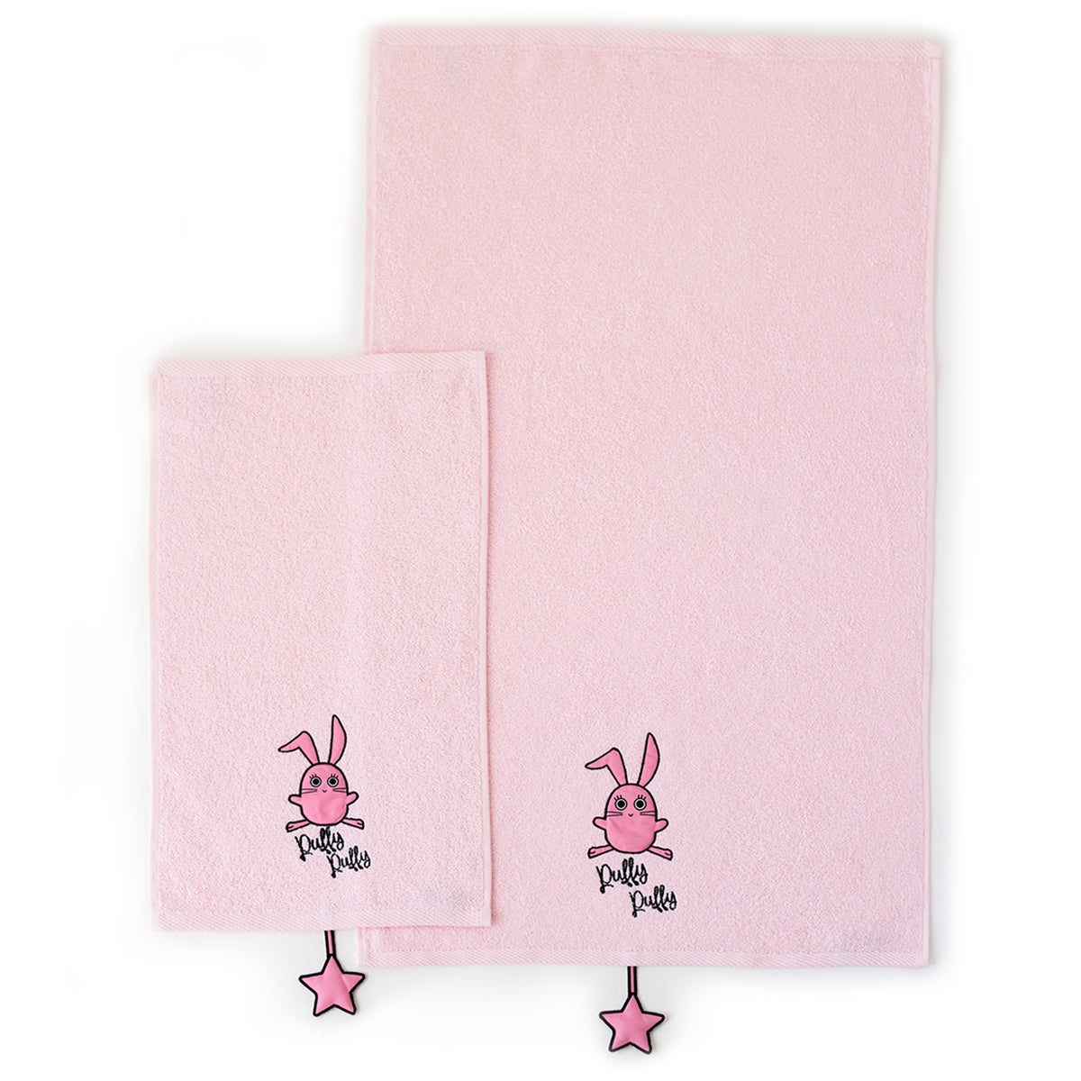 Milk&Moo Chancin Kinder Handtuch Set in leuchtendem Rosa mit niedlicher Chancin Rabbit Stickerei, ideal für Babys.