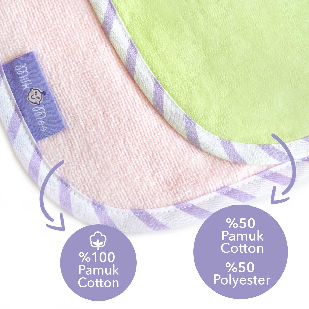 Milk&Moo Chancin und Cacha Frog Baby Lätzchen Set in zwei Designs, hergestellt aus türkischer Baumwolle, ideal für saubere Mahlzeiten.