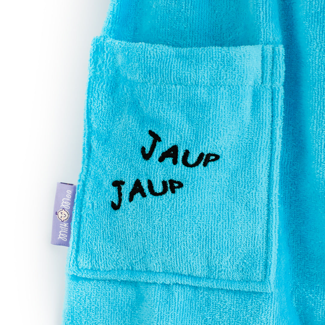 Milk&Moo Cool Koala Kinderbademantel in Türkis, aus 100% Baumwolle, mit Kapuze und großen Taschen, ideal für Kinder von 5-6 Jahren.