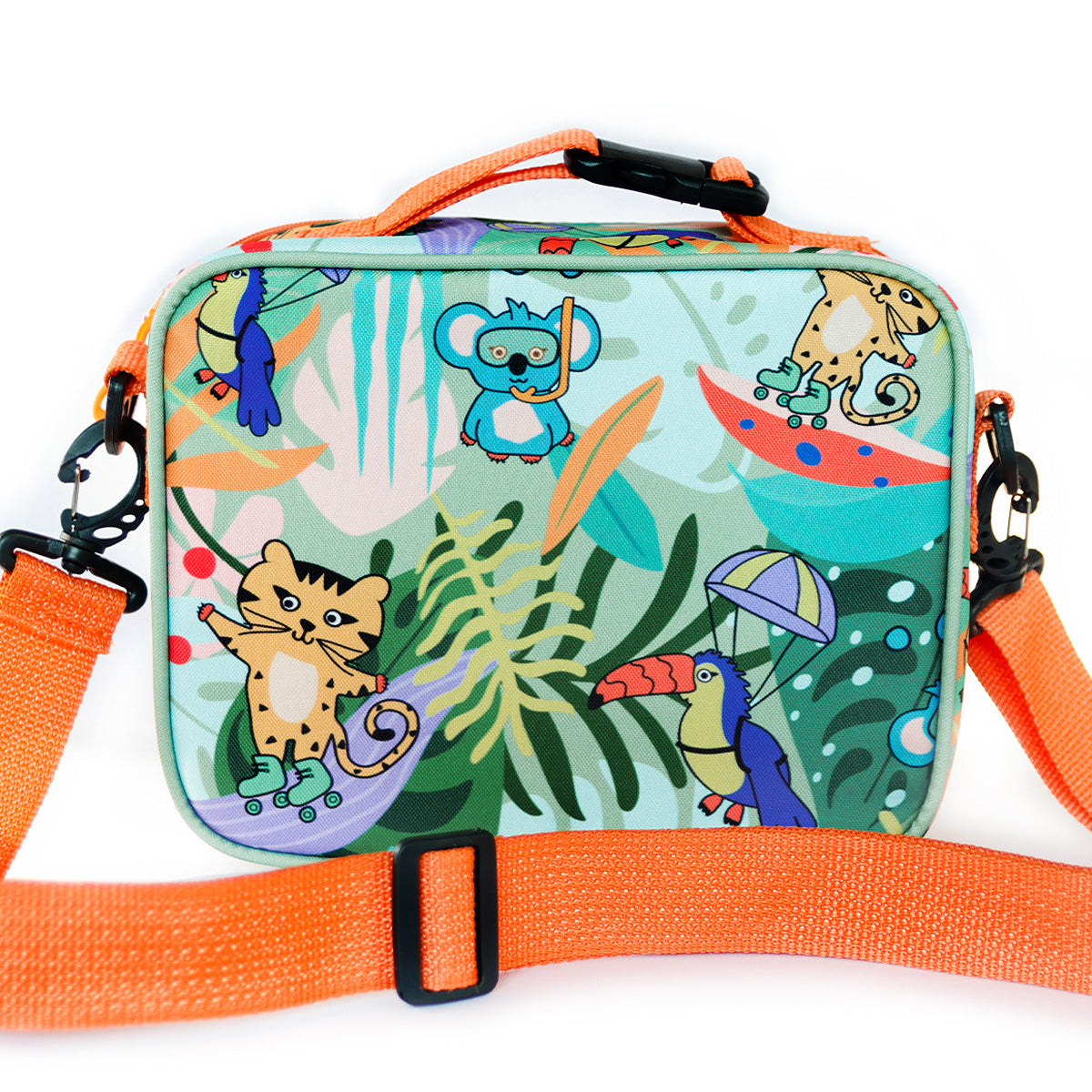 Milk&Moo Jungle Collection Lunchbox in grün mit Dschungelfiguren, ideal für Kinder, isoliert und BPA-frei.