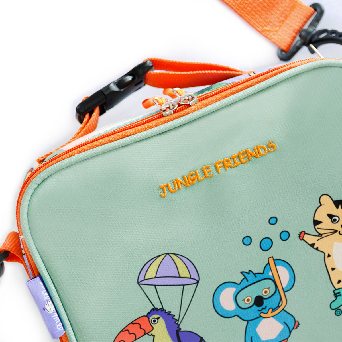 Milk&Moo Jungle Collection Lunchbox in grün mit Dschungelfiguren, ideal für Kinder, isoliert und BPA-frei.