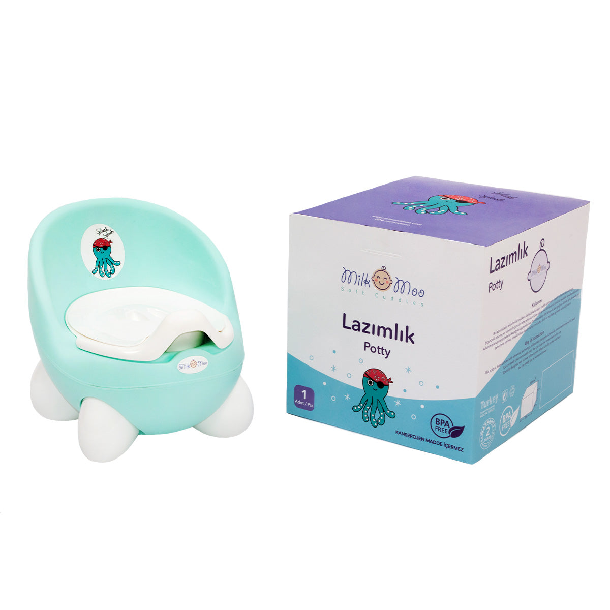 Milk&Moo Kinder Töpfchen in Blau mit Rückenlehne und Armlehnen, aus BPA-freiem Kunststoff, ideal für das Töpfchentraining.