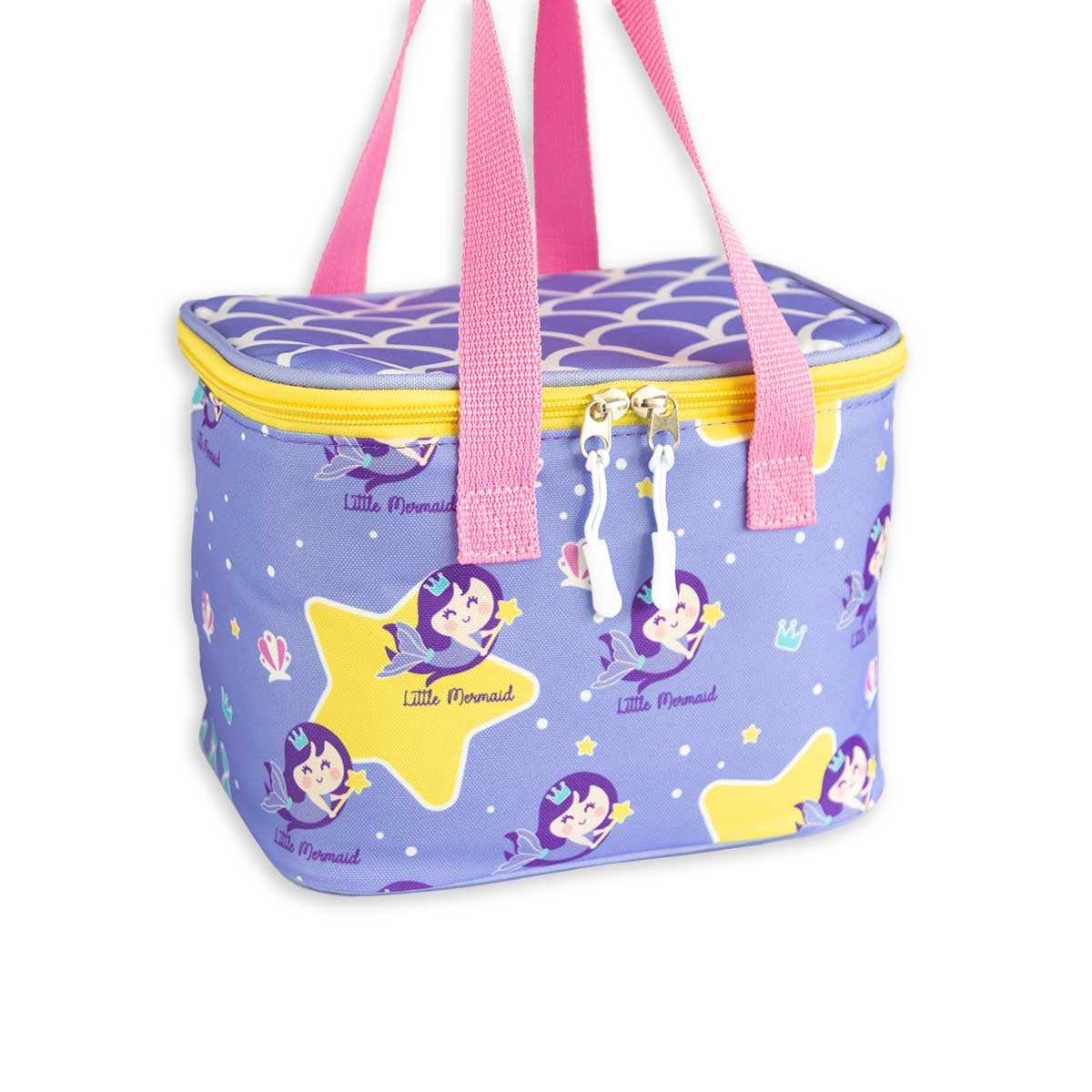 Milk&Moo Lunchbox in Blau/Rosa für Kinder, isolierte Brotdose mit verstellbarem Schultergurt und Reißverschluss.