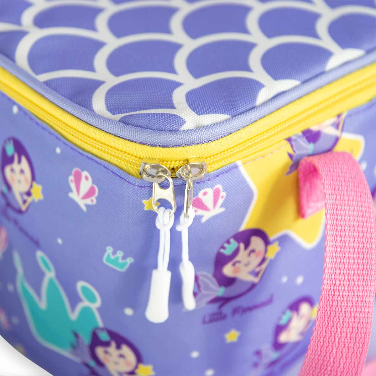 Milk&Moo Lunchbox in Blau/Rosa für Kinder, isolierte Brotdose mit verstellbarem Schultergurt und Reißverschluss.