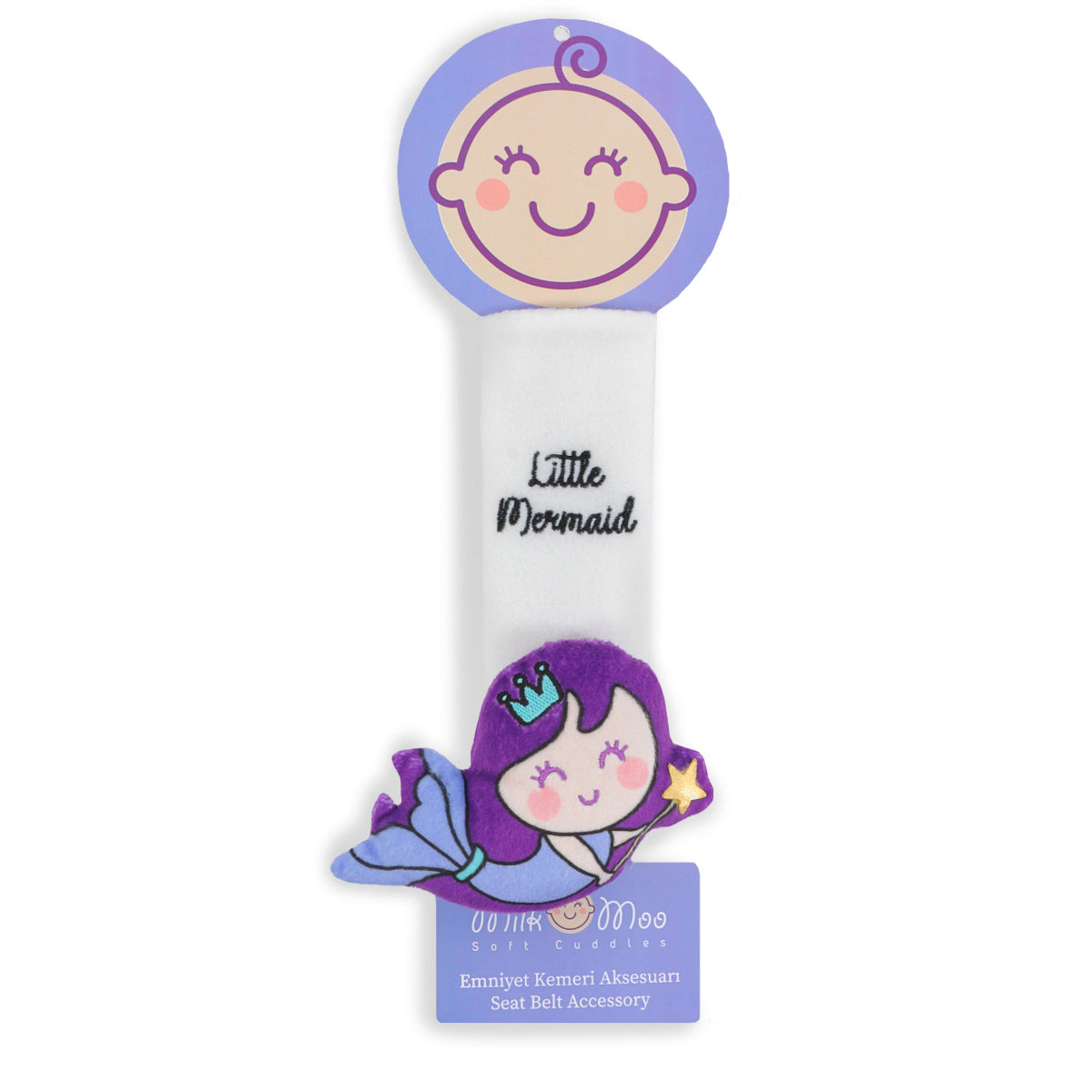 Milk&Moo Mermaid Sicherheitsgurtpolster für Kindersitz, aus weichem Polyester-Samt, in bunten Designs für Kinder.