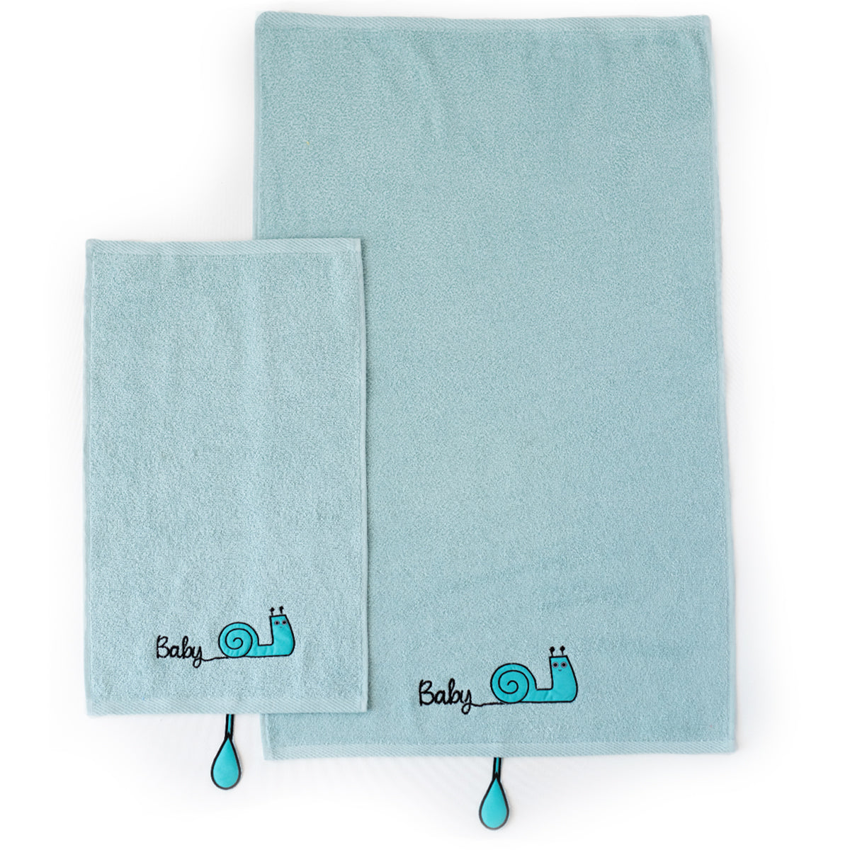 Milk&Moo Sangaloz Kinder Handtuch Set in leuchtendem Blau mit niedlichen Stickereien, ideal für Babys und Kleinkinder.