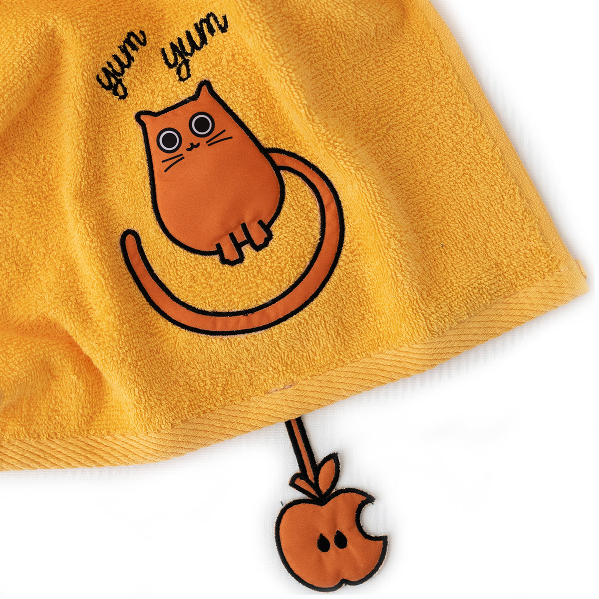 Milk&Moo Tombish Cat Kinder Handtuch Set aus türkischer Baumwolle mit niedlicher Stickerei und leuchtend orange Farbe.